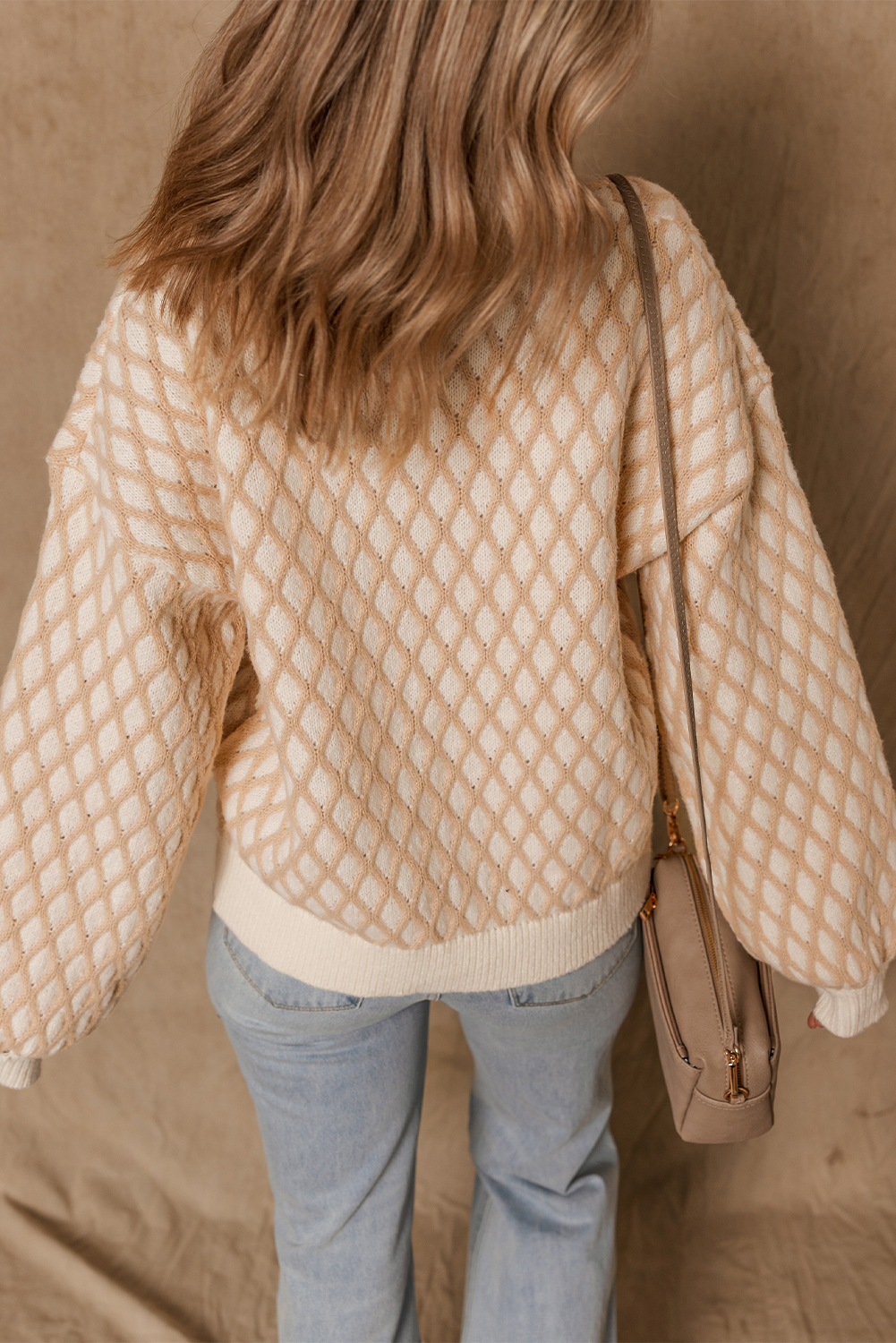 Smoke Gray Rhombus Textured Knit Mock Neck Sweater - loveforevers