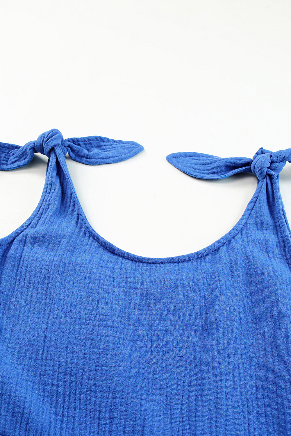 Blue Textured Knotted Straps High Waist Wide Leg Romper - loveforevers