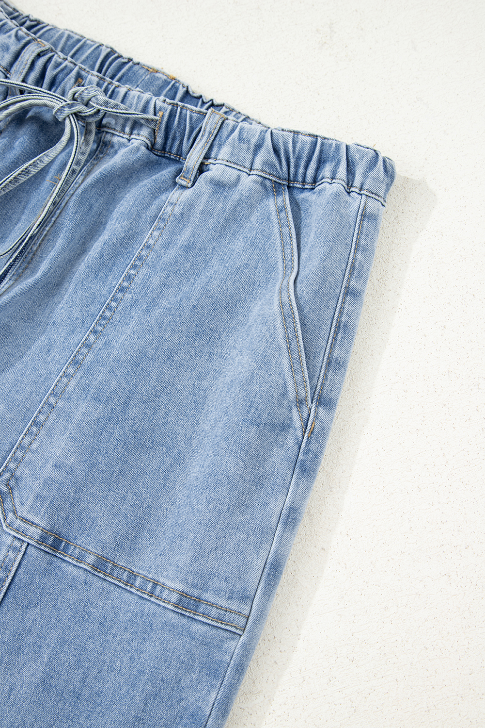 Beau Blue Drawstring Seam Detail Raw Hem Wide Leg Denim Pants - loveforevers