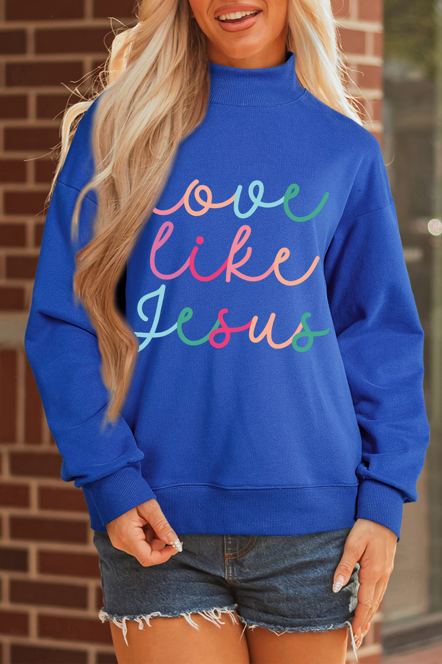 Dark Blue Love Like Jesus Mock Neck Sweatshirt - loveforevers