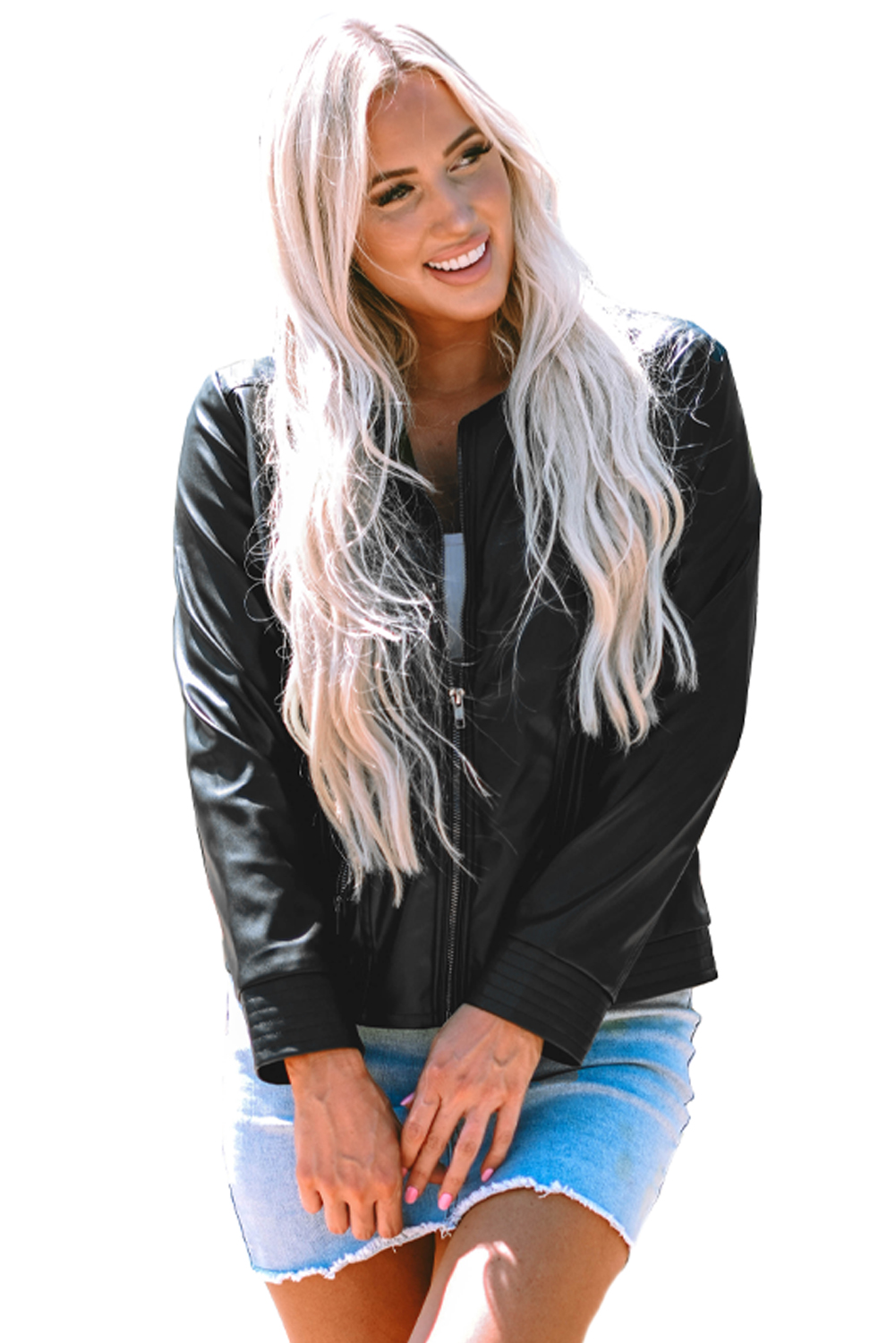 Chestnut Solid Faux Leather Zipper Slim Fit Bomber Jacket - loveforevers