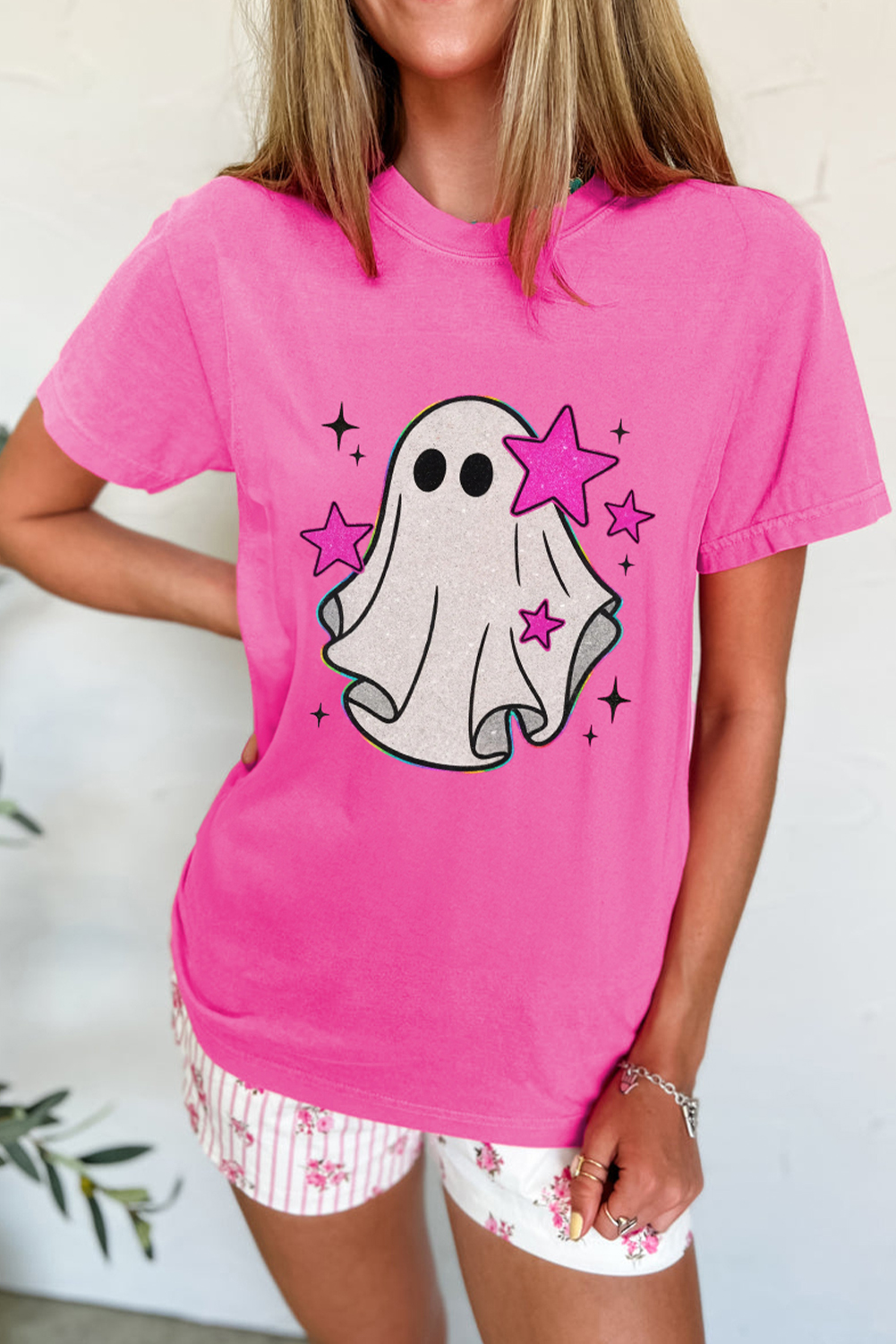 Sachet Pink Glitter Ghost Graphic Halloween T Shirt - loveforevers