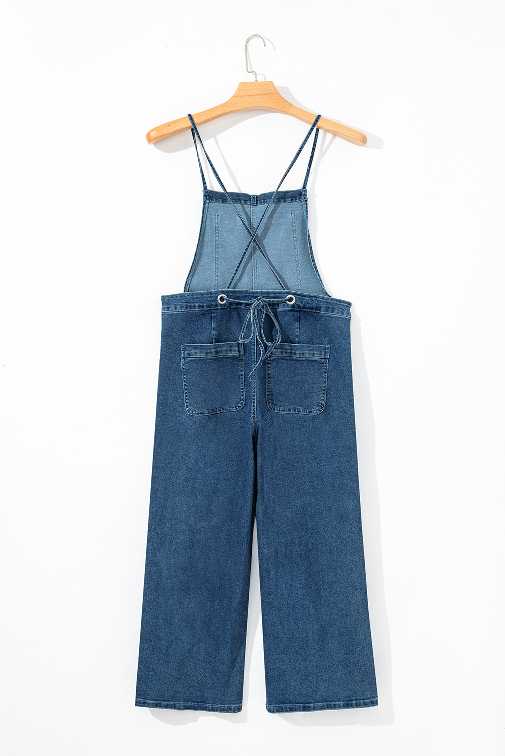 Dusk Blue Adjustable Tie Straps Cropped Wide Leg Denim Overalls - loveforevers