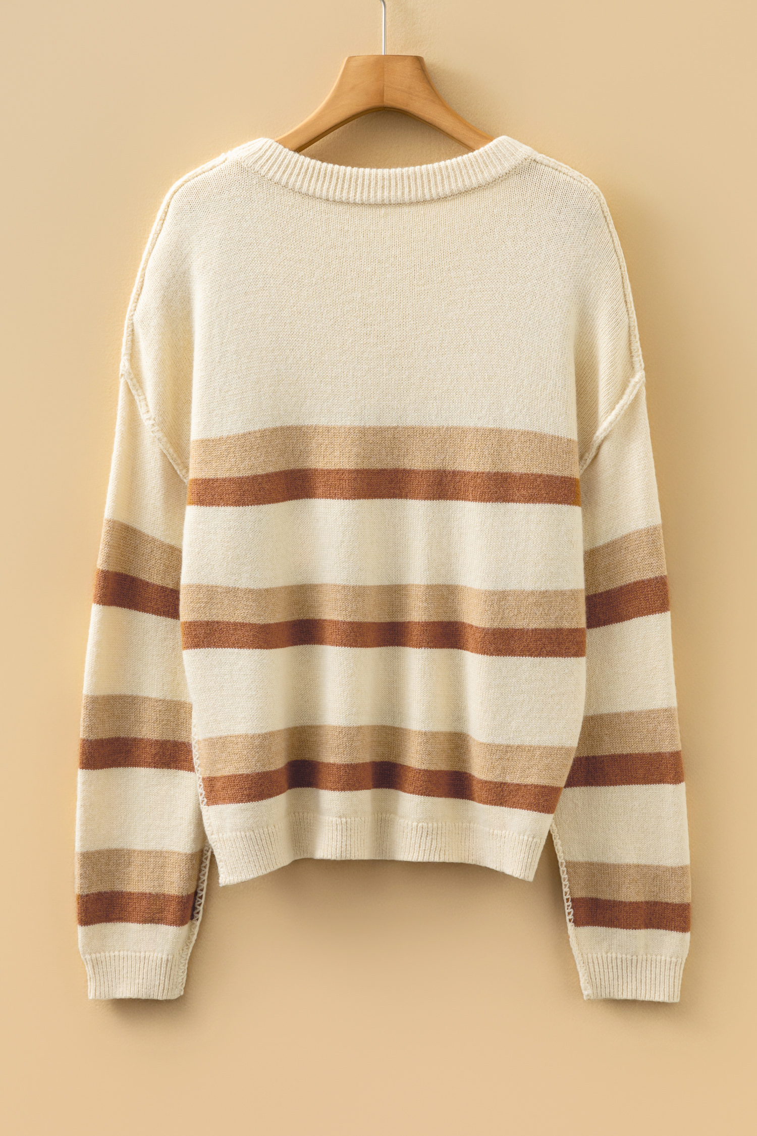 Khaki Stripe Exposed Seam Drop Shoulder Knit Baggy Sweater - loveforevers