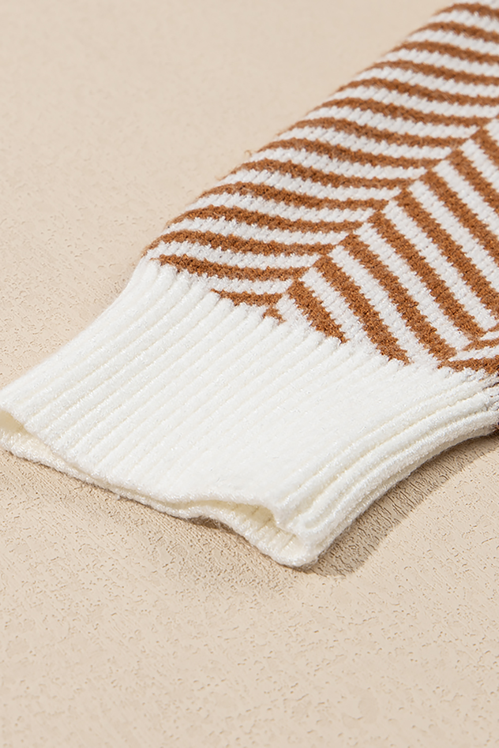 Coffee Contrast Edge Crew Neck Drop Shoulder Sweater - loveforevers
