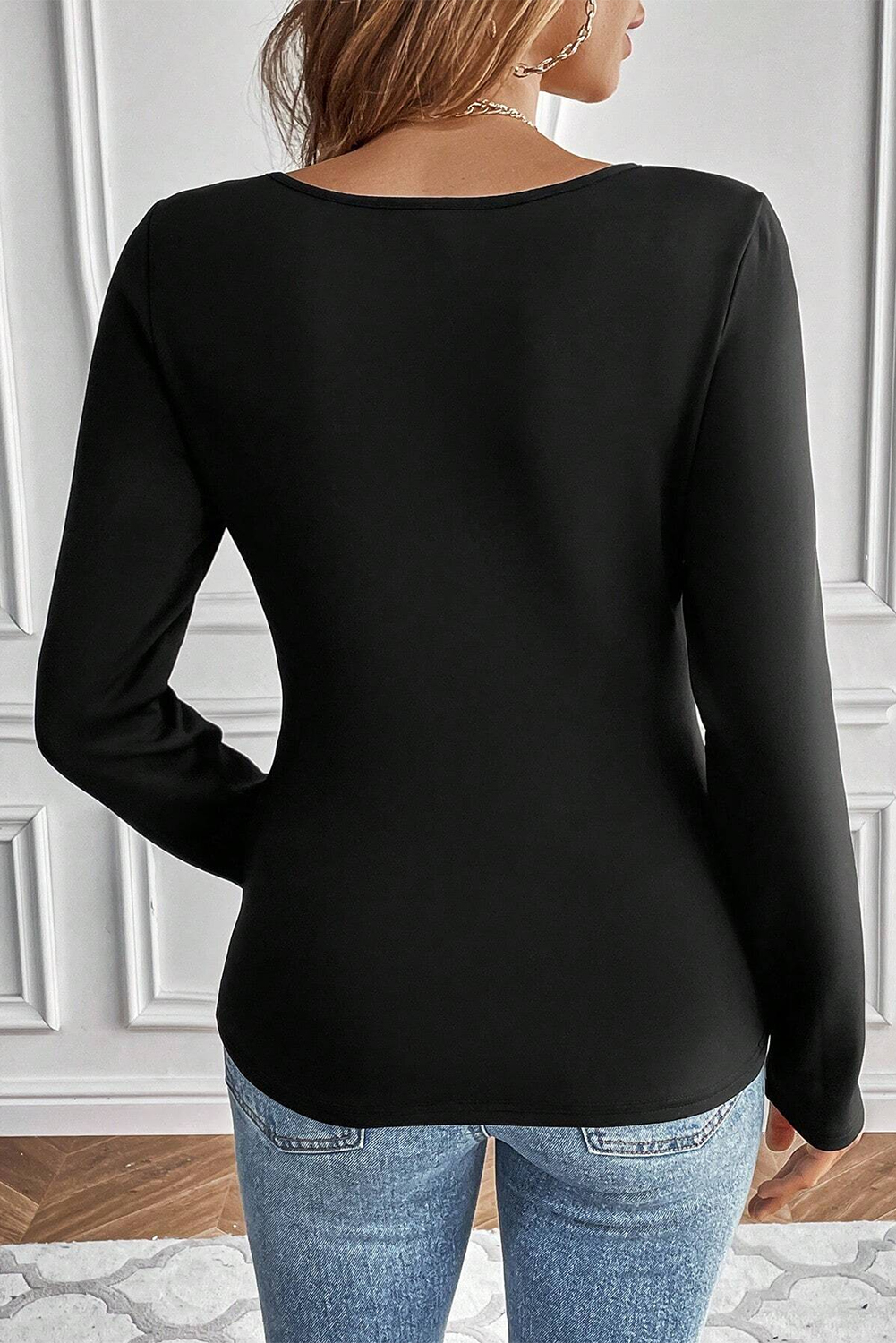 Black Solid Scoop Neck Slim Fit Thermal Top - loveforevers