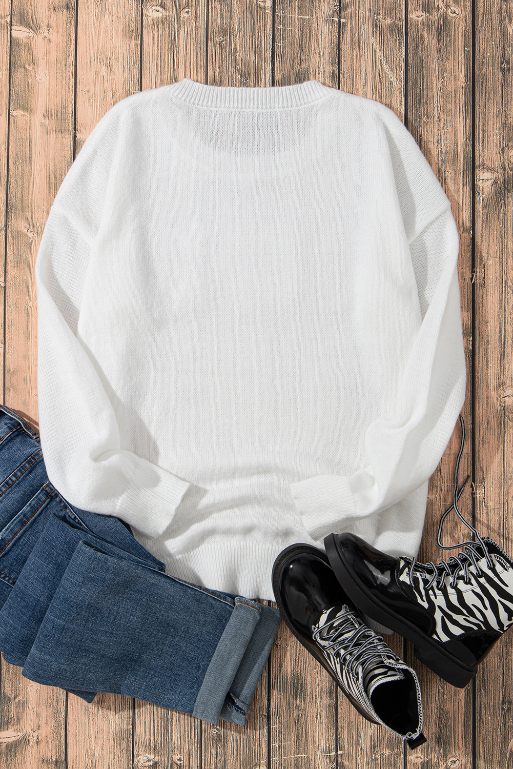 White Merry & Bright Round Neck Casual Sweater - loveforevers