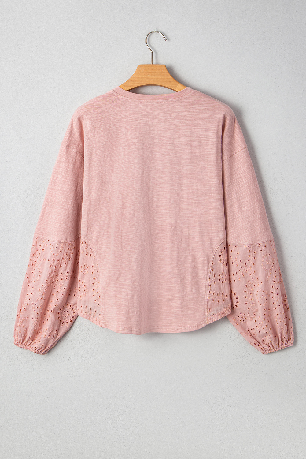 Light Pink Keyhole Notch V Neck Batwing Sleeve Blouse - loveforevers