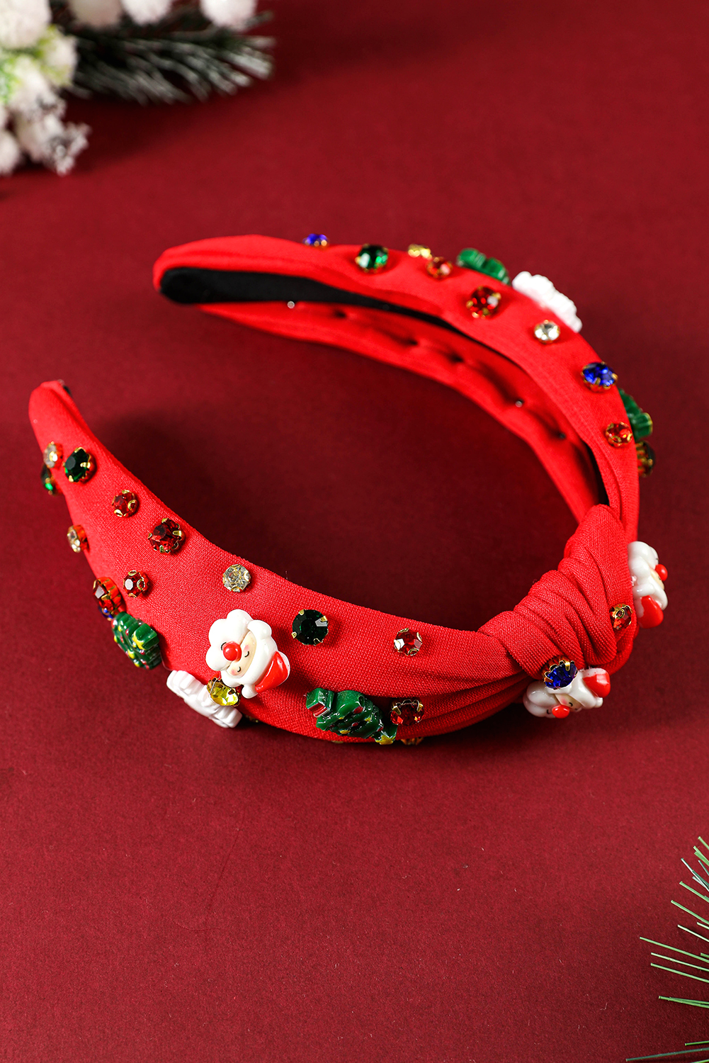 Fiery Red Cartoon Christmas Pattern Rhinestone Knotted Headband - loveforevers