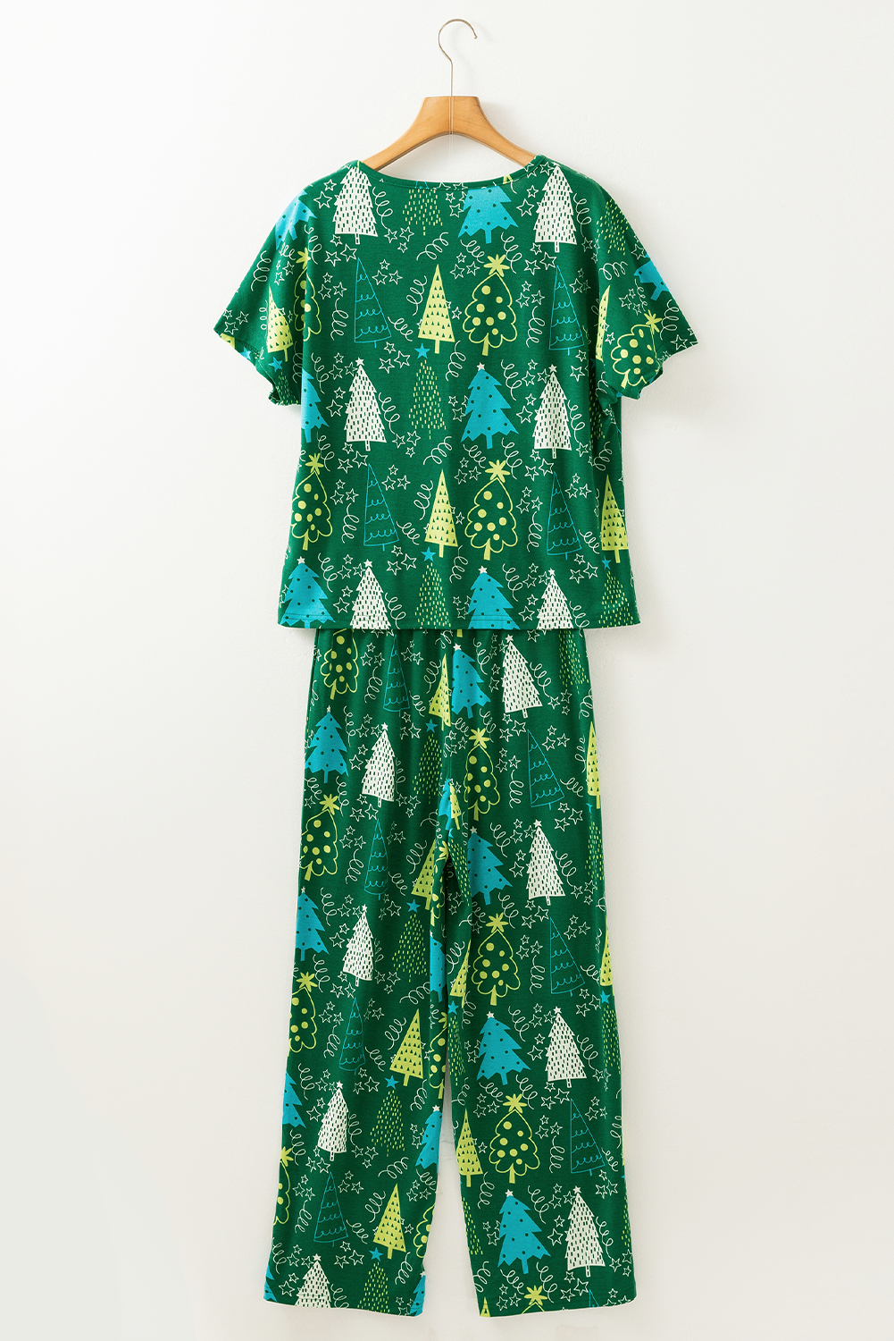 Rose Christmas Tree Print V Neck Tee and Pants Lounge Set - loveforevers