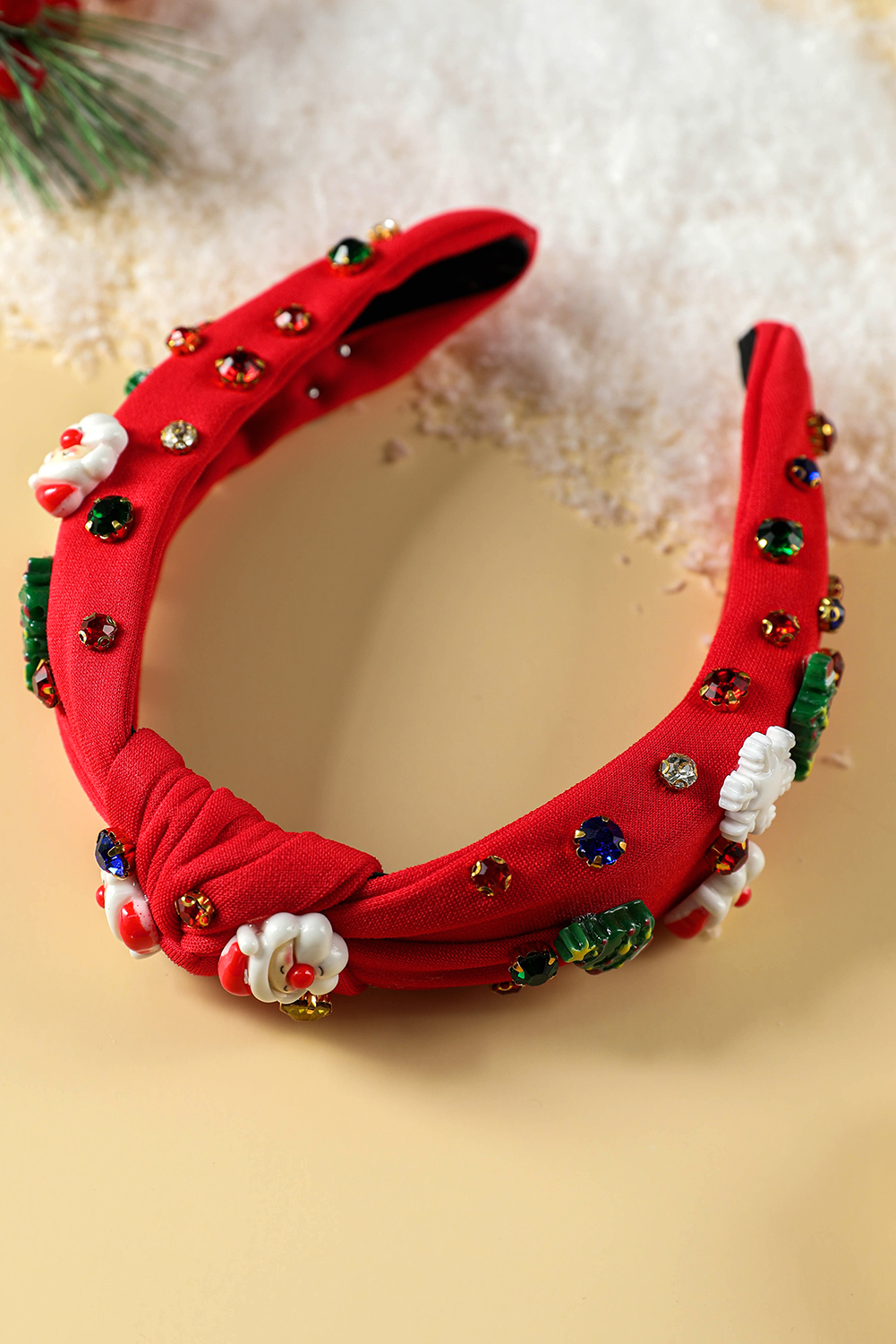 Fiery Red Cartoon Christmas Pattern Rhinestone Knotted Headband - loveforevers