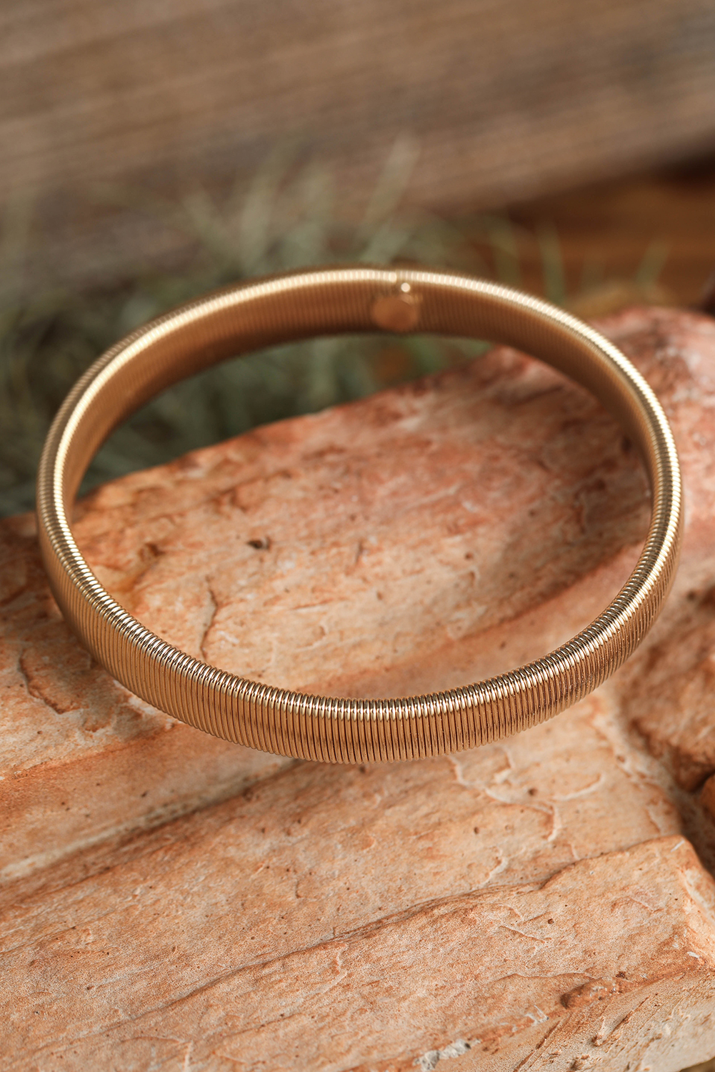 Gold Stretchy Plated Metal Wide Bangle - loveforevers