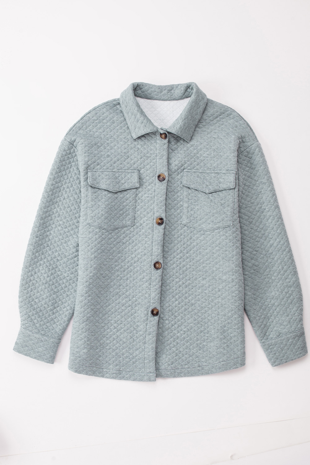 Gray Retro Quilted Flap Pocket Button Shacket - loveforevers