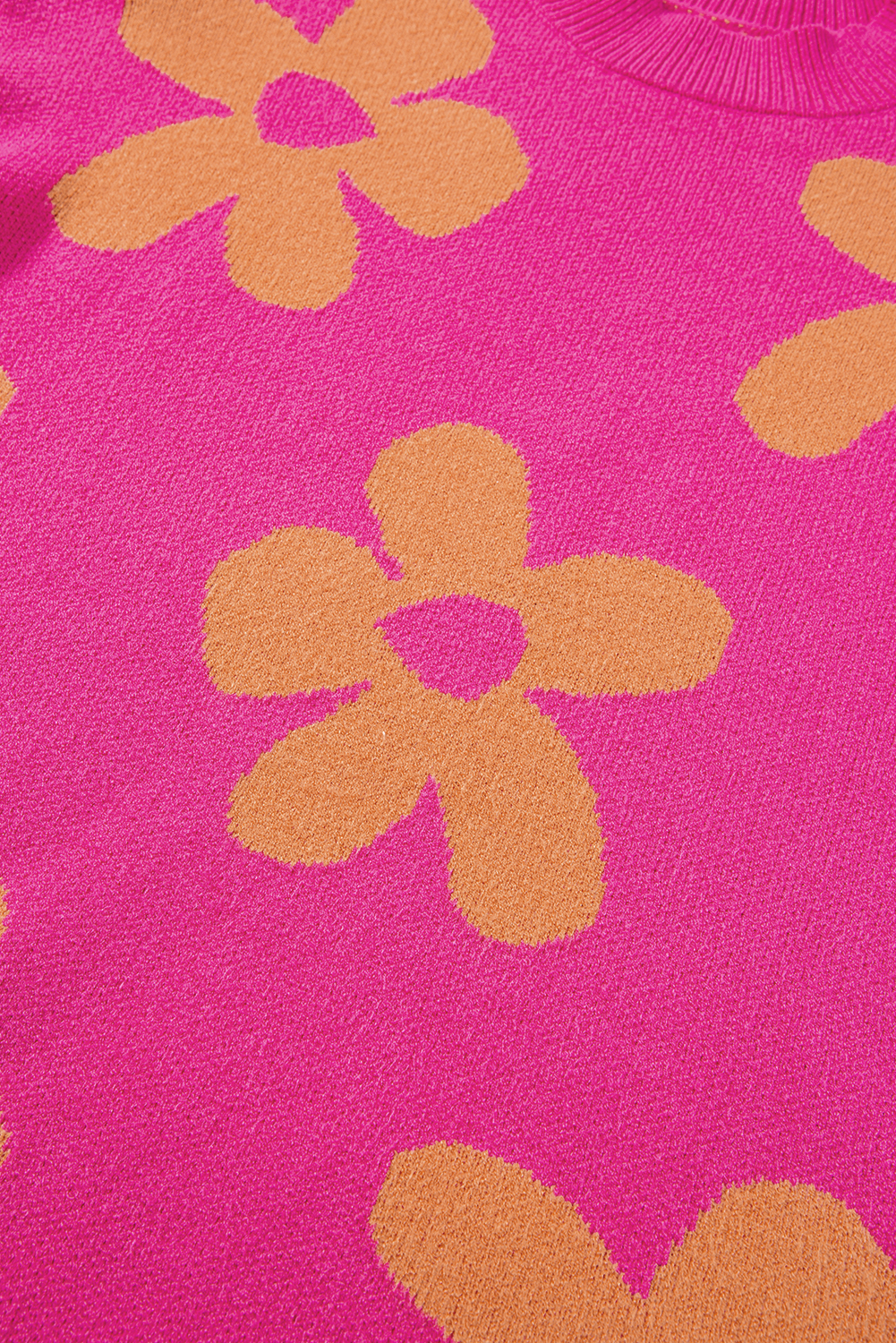 Rose Big Flower Pattern Mock Neck Long Sleeve Sweater - loveforevers