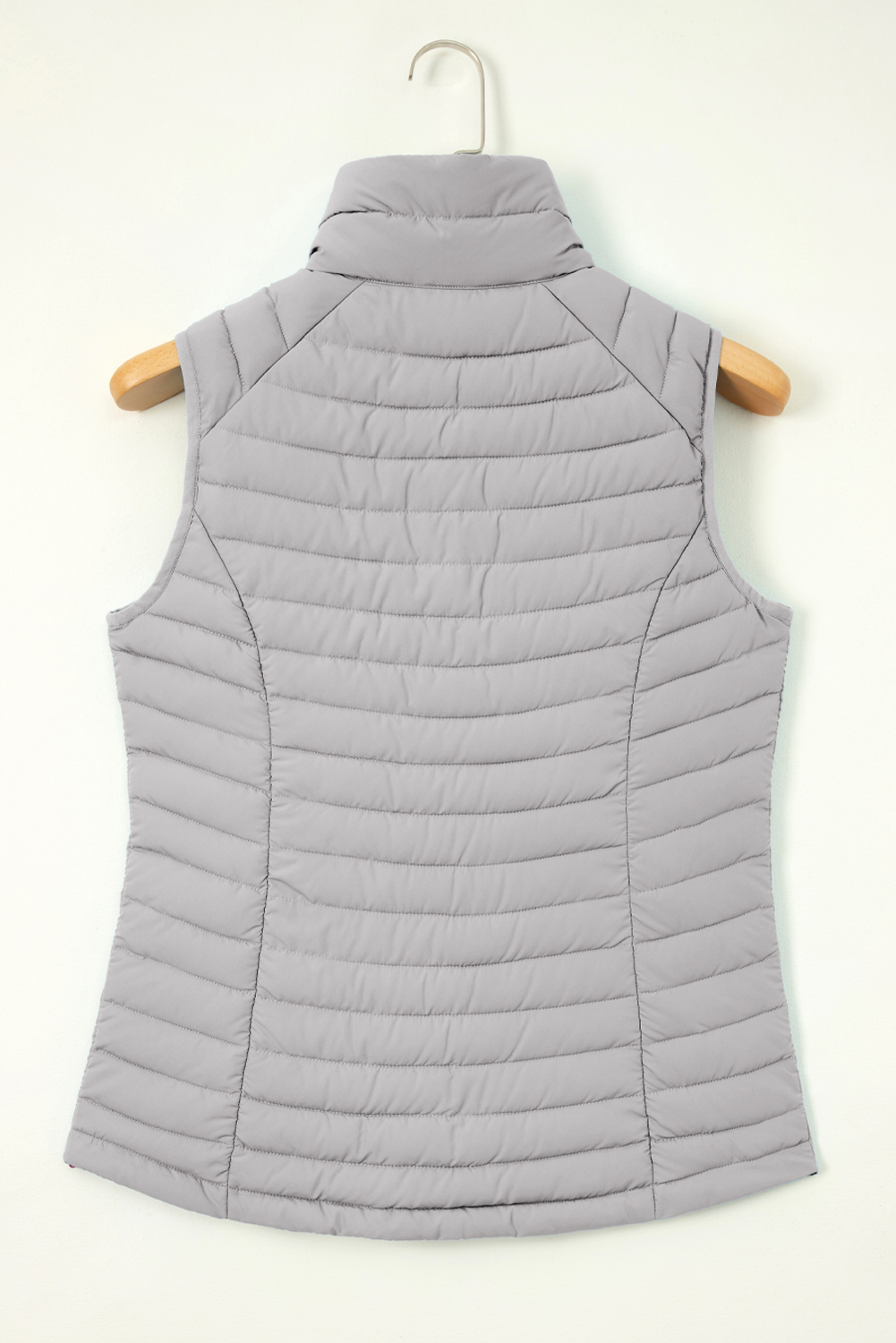 Silvery Plush Collared Quilted Zipped Puffer Vest - loveforevers