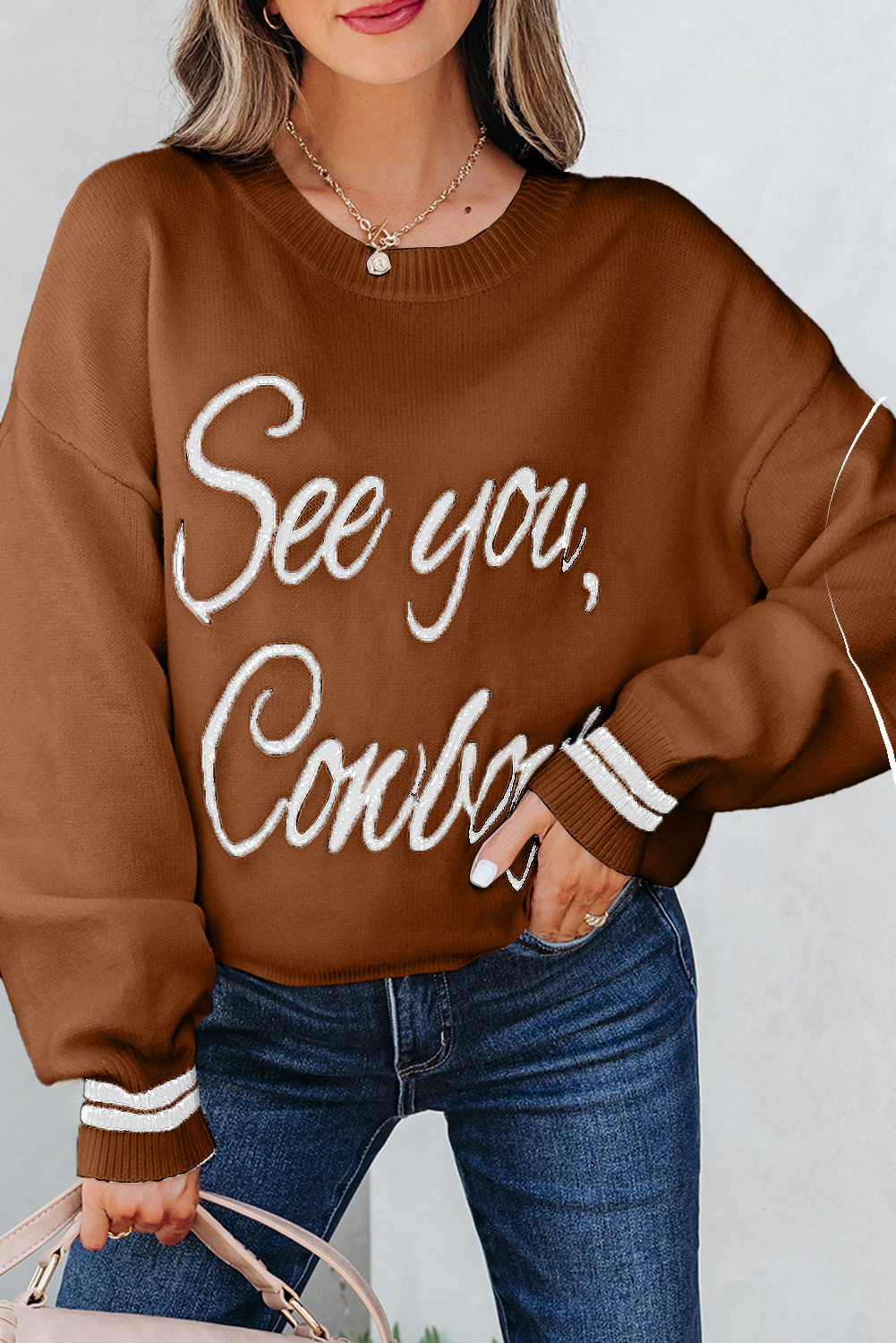 Coffee See You Cowboy Embroidered Western Graphic Sweater - loveforevers
