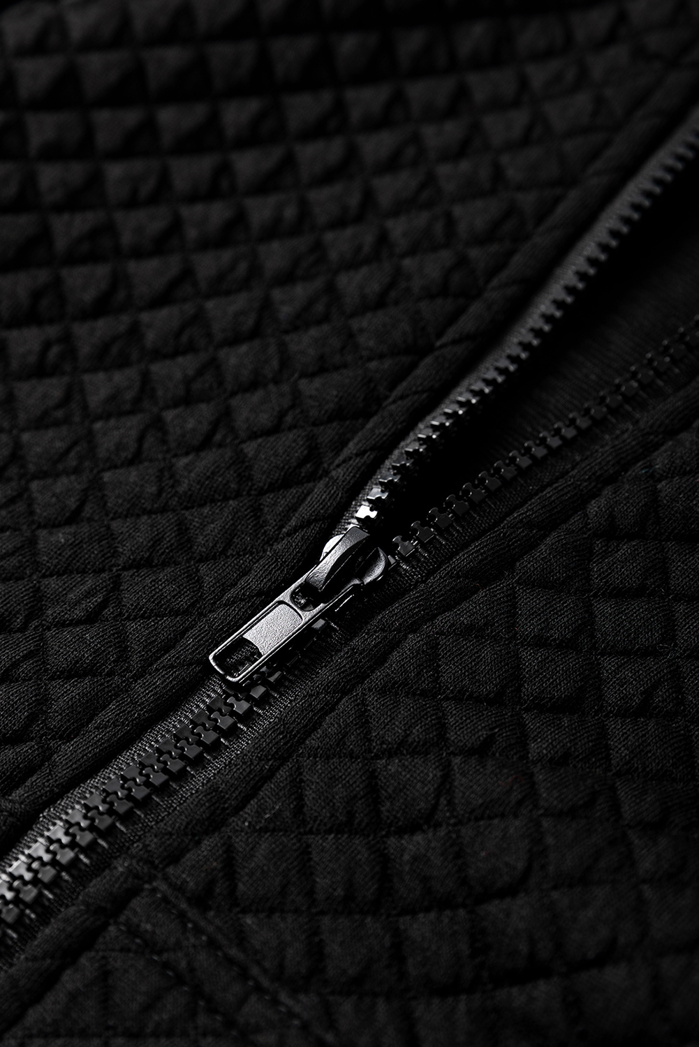 Black Quilted Side Pockets Zipper Hooded Jacket - loveforevers