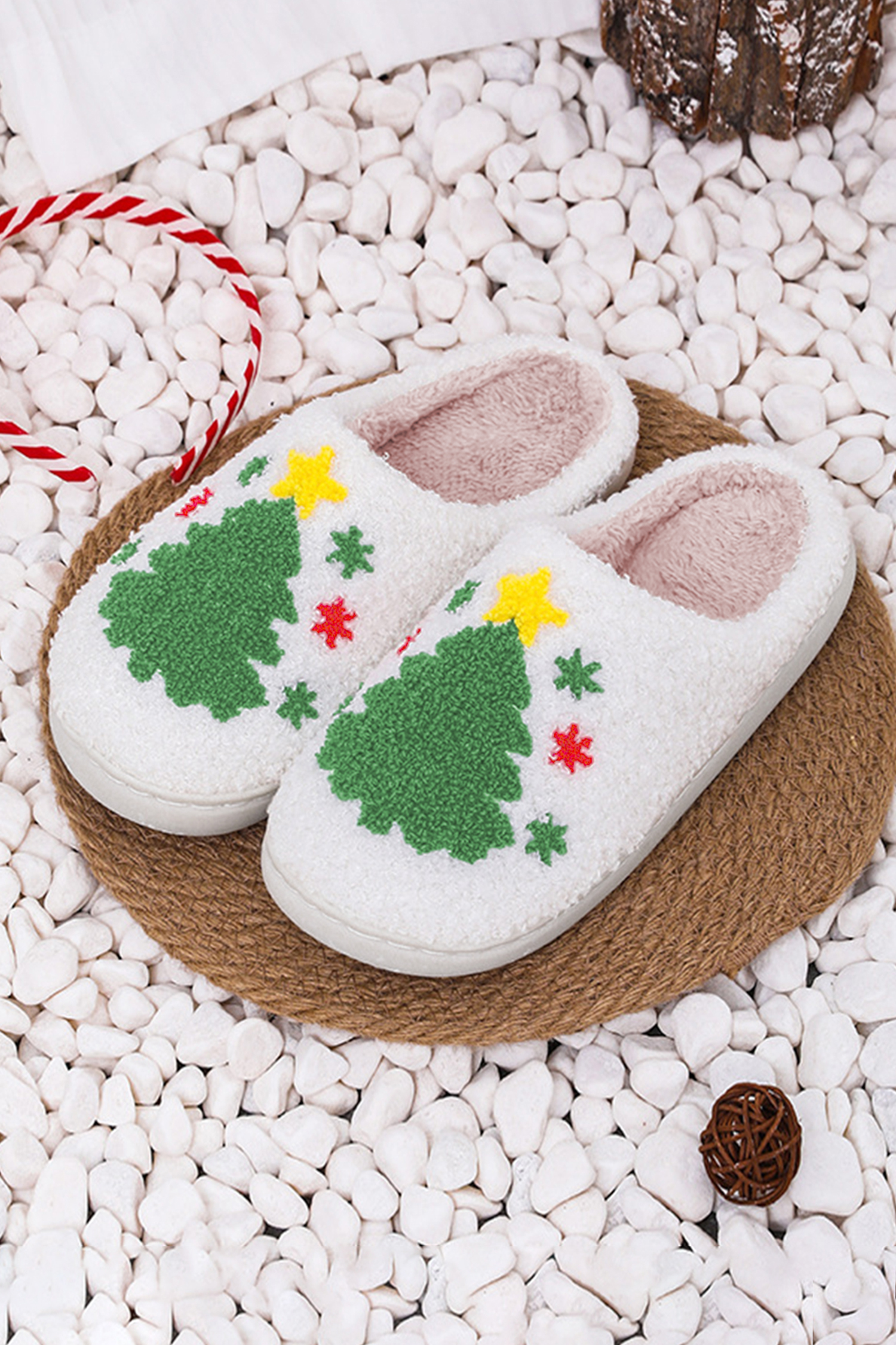 White Christmas Gingerbread Man Plush Home Slippers - loveforevers