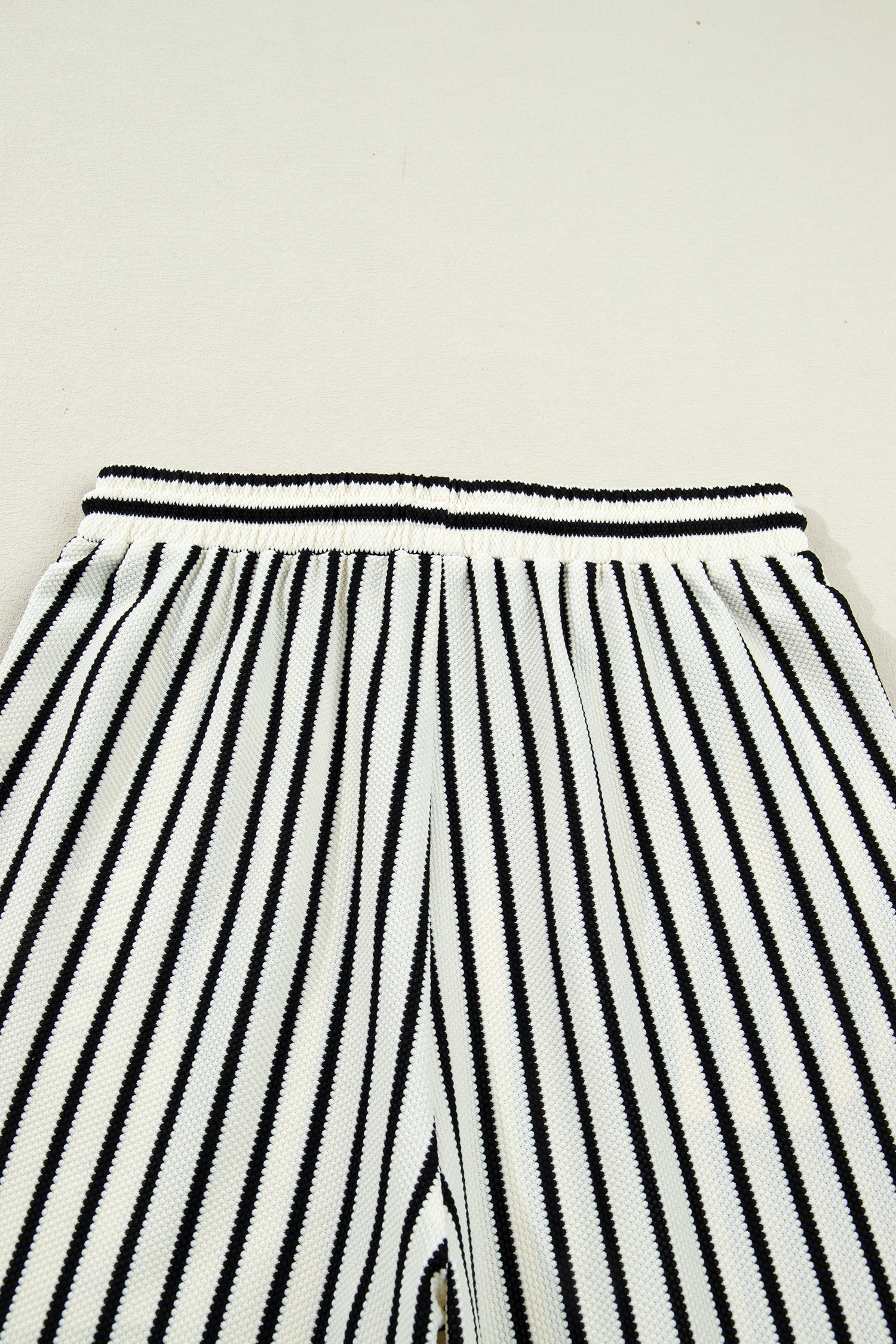 White Stripe Ruffle Trim Drop Shoulder Top Drawstring Loose Pant Set - loveforevers