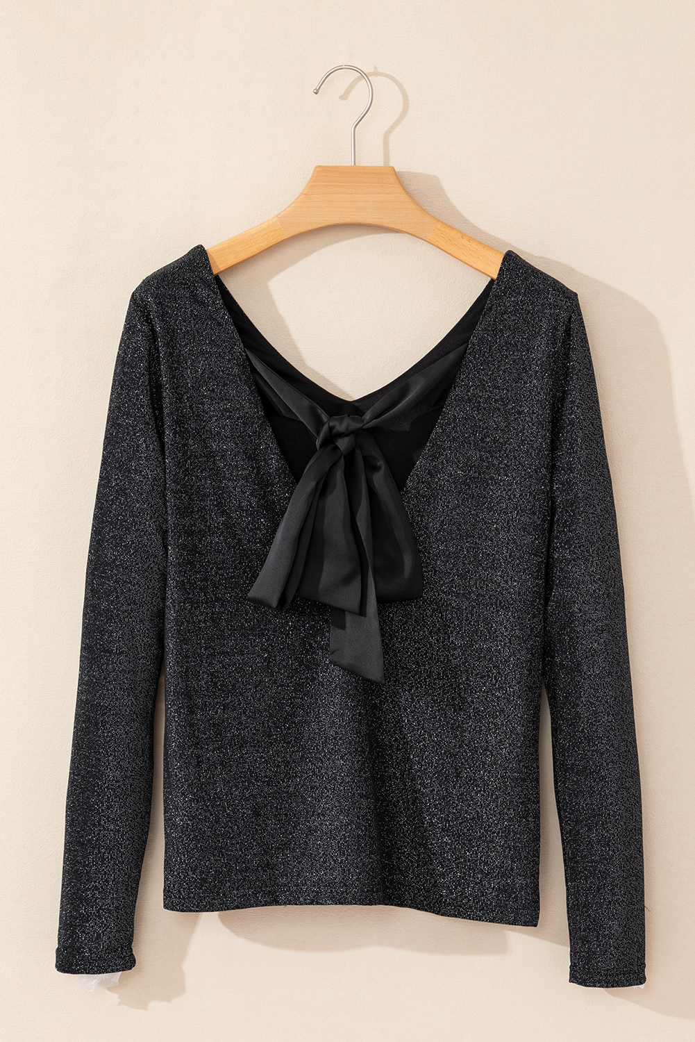Red Metallic Bowknot Open Back V Neck Top - loveforevers