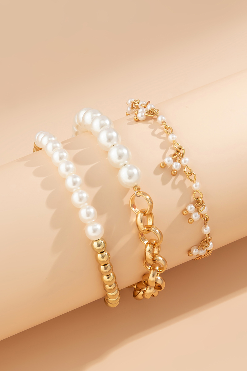 Gold 3pcs Pearl Plated Alloy Beaded Bracelet Set - loveforevers