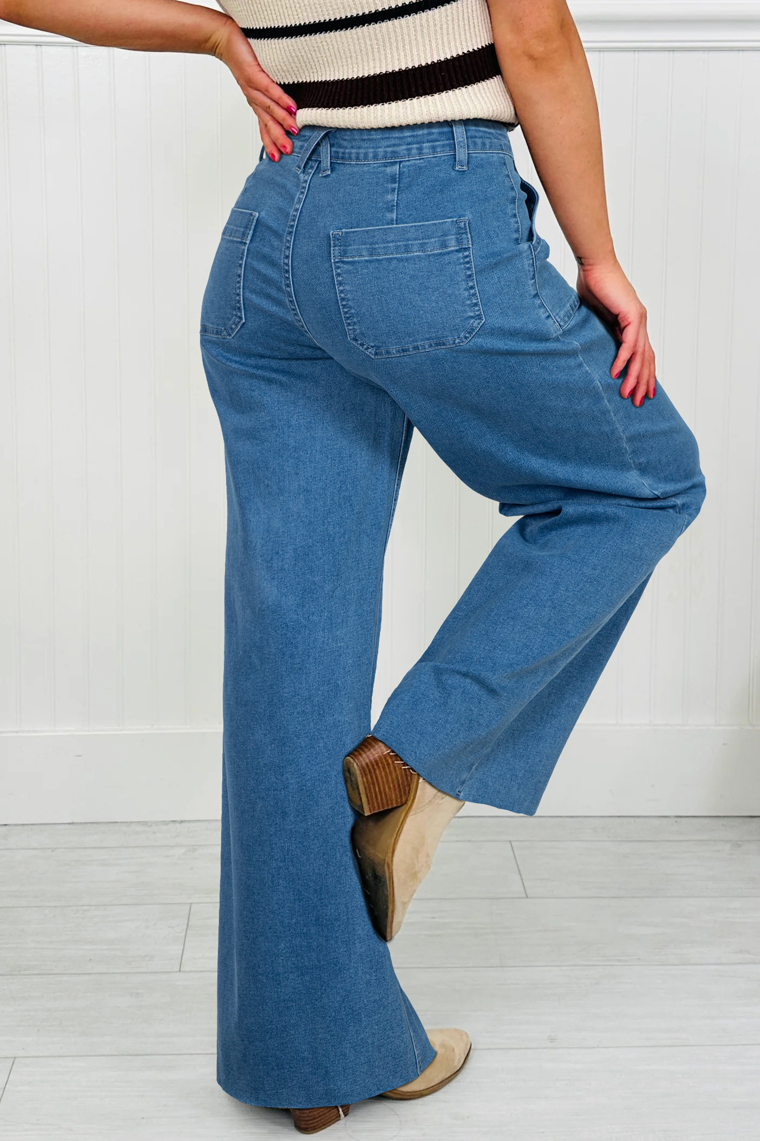 Dusk Blue Retro Washed Patch Pocket Loose Jeans - loveforevers