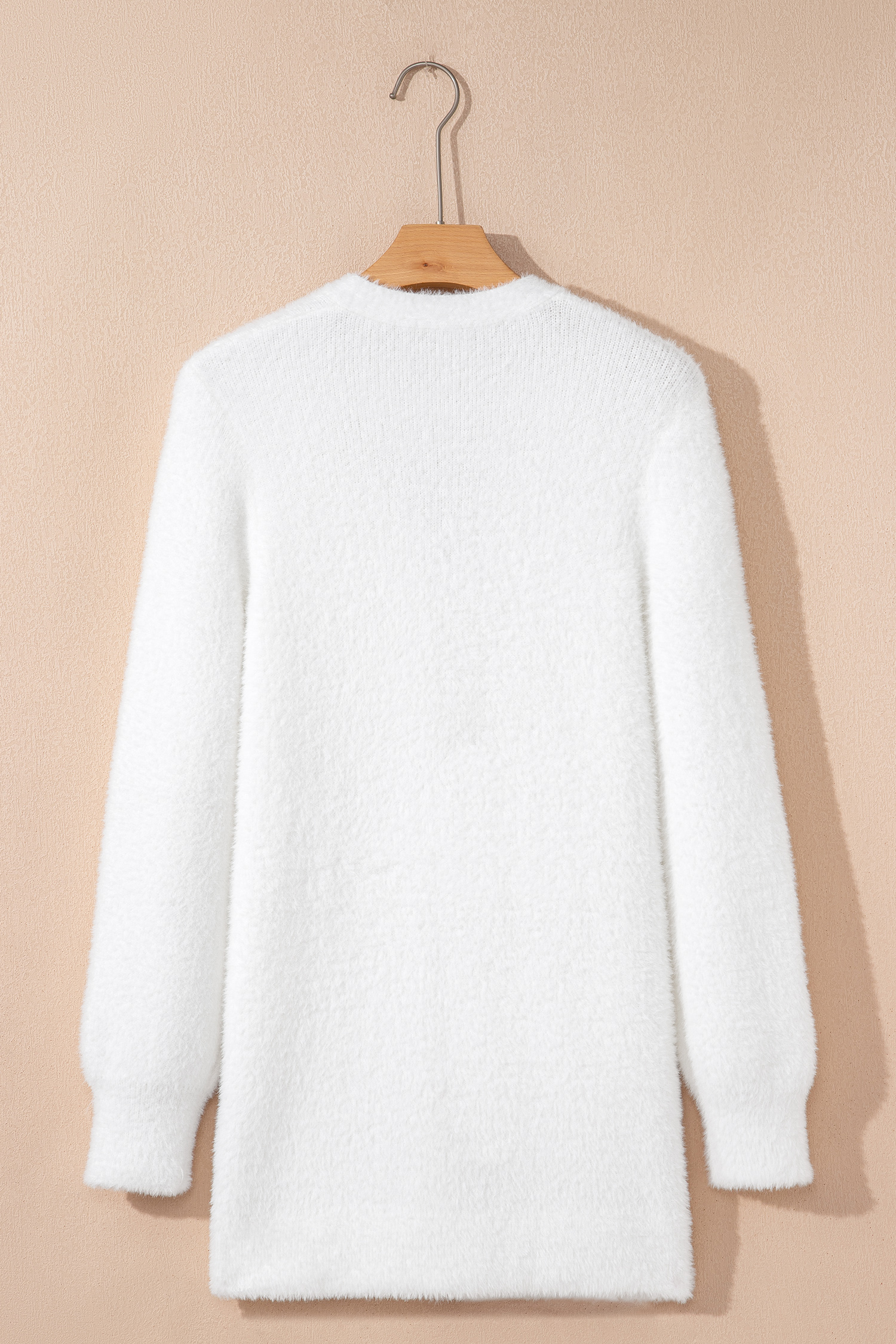 White Fuzzy Buttoned Front Midi Solid Cardigan - loveforevers