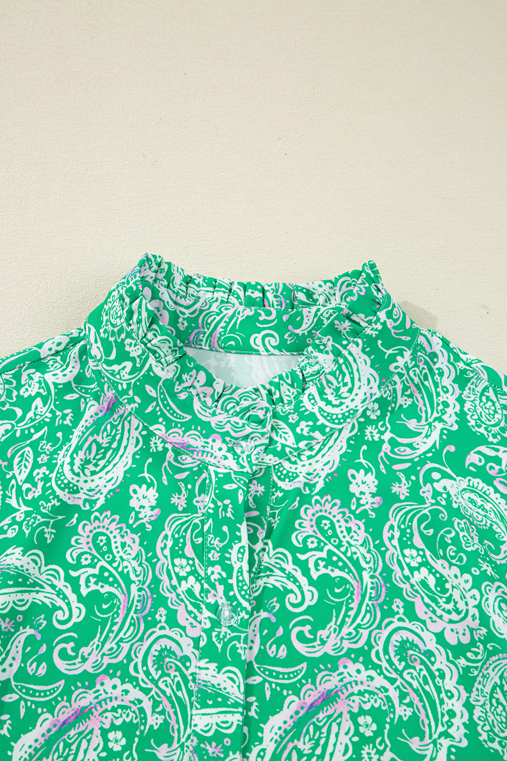 Green Paisley Print Long Sleeve Button Front Tied Waist Mini Dress - loveforevers