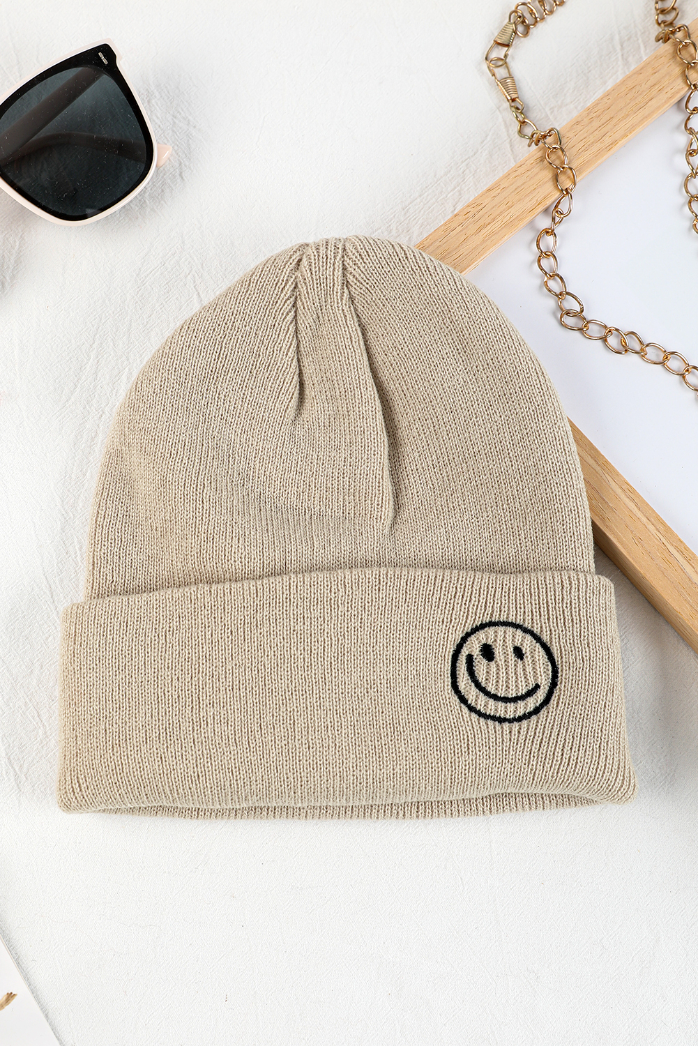 White Smiley Face Eaveless Beanie Hats - loveforevers