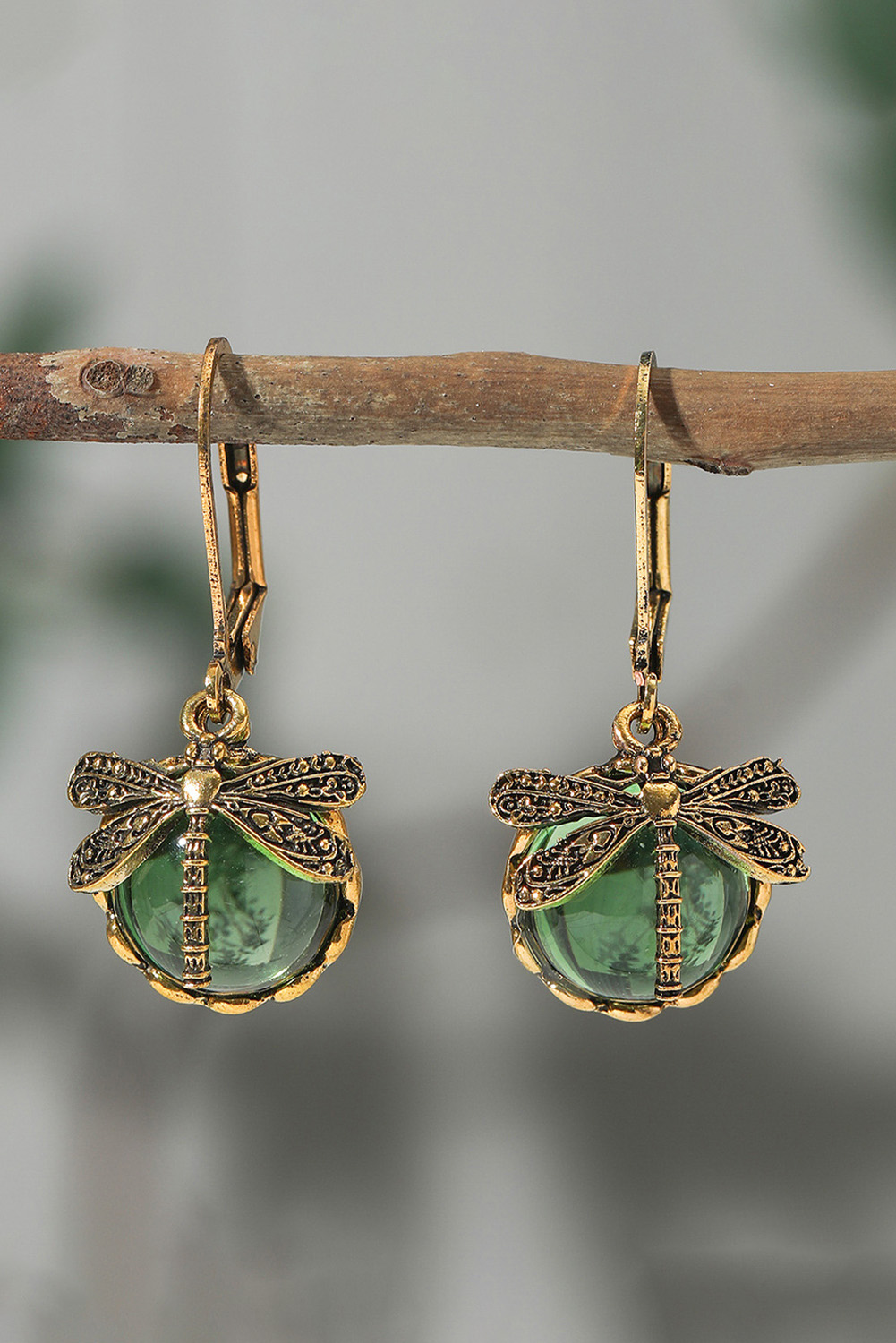 Grass Green Vintage Dragonfly Crystal Pendant Earrings - loveforevers