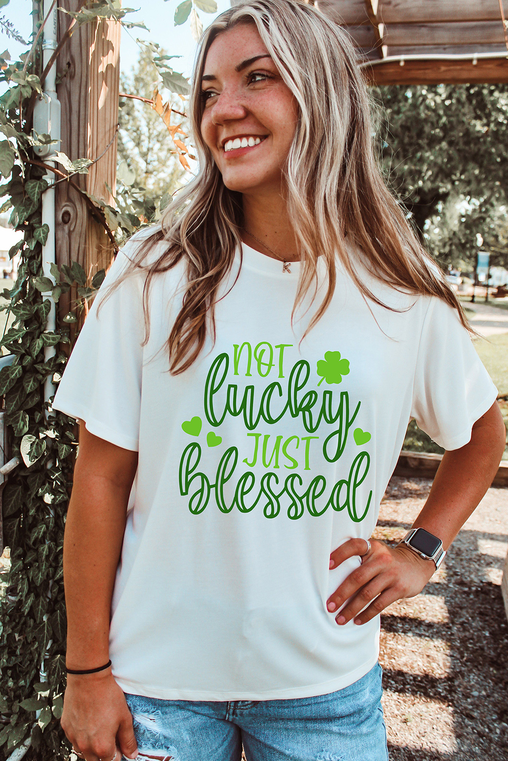 Black St. Patricks Lucky Clover Print O Neck T Shirt - loveforevers