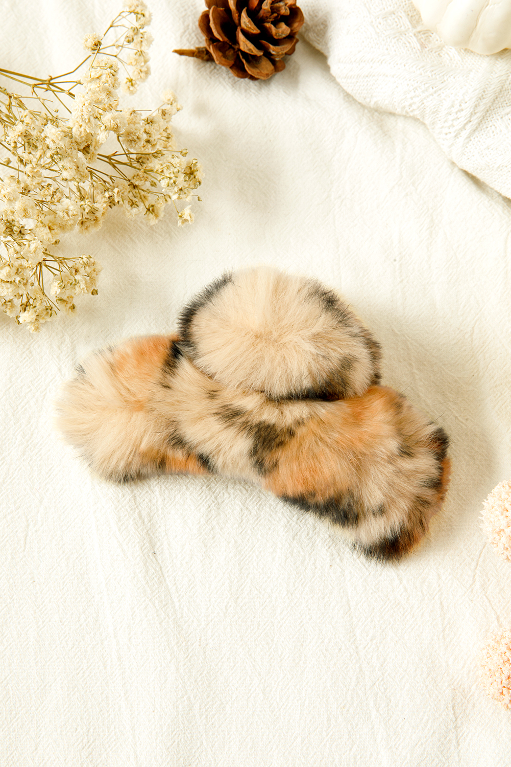 Thai Curry Leopard Fluffy Plush Cony Fur Hair Claw Clip - loveforevers