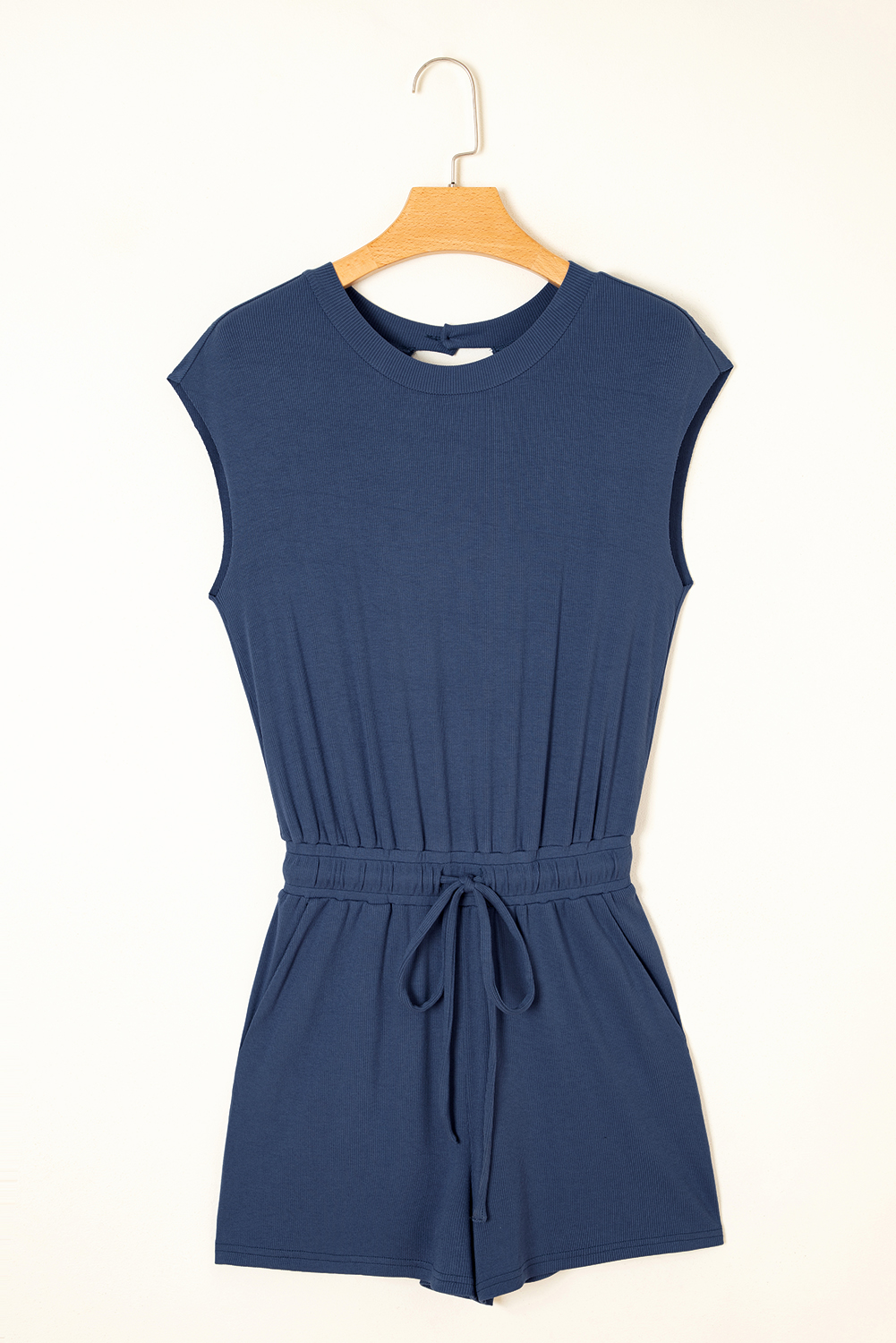 Bristol Black Knit Open Back Cap Sleeve Drawstring Elastic Waistband Romper - loveforevers