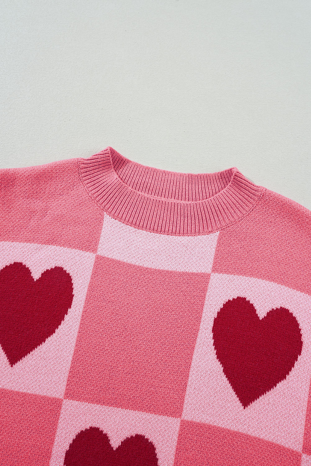 Pink Love Heart Checkered Valentine Crew Neck Sweater - loveforevers