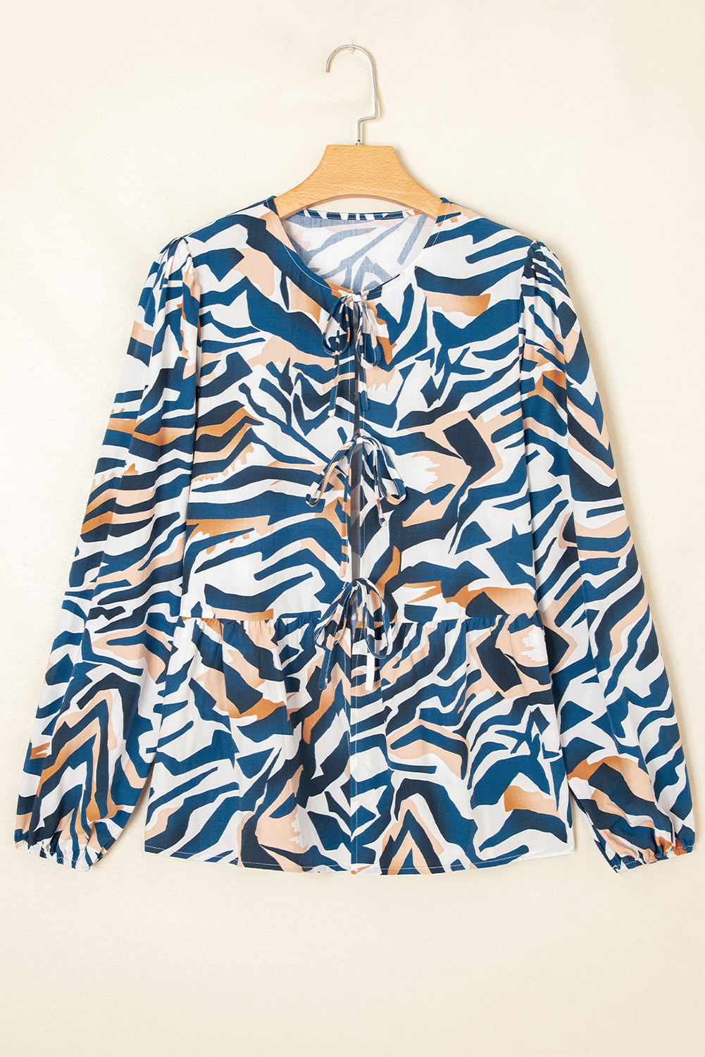 Blue Zebra Print Tied Front Puff Sleeve Top - loveforevers