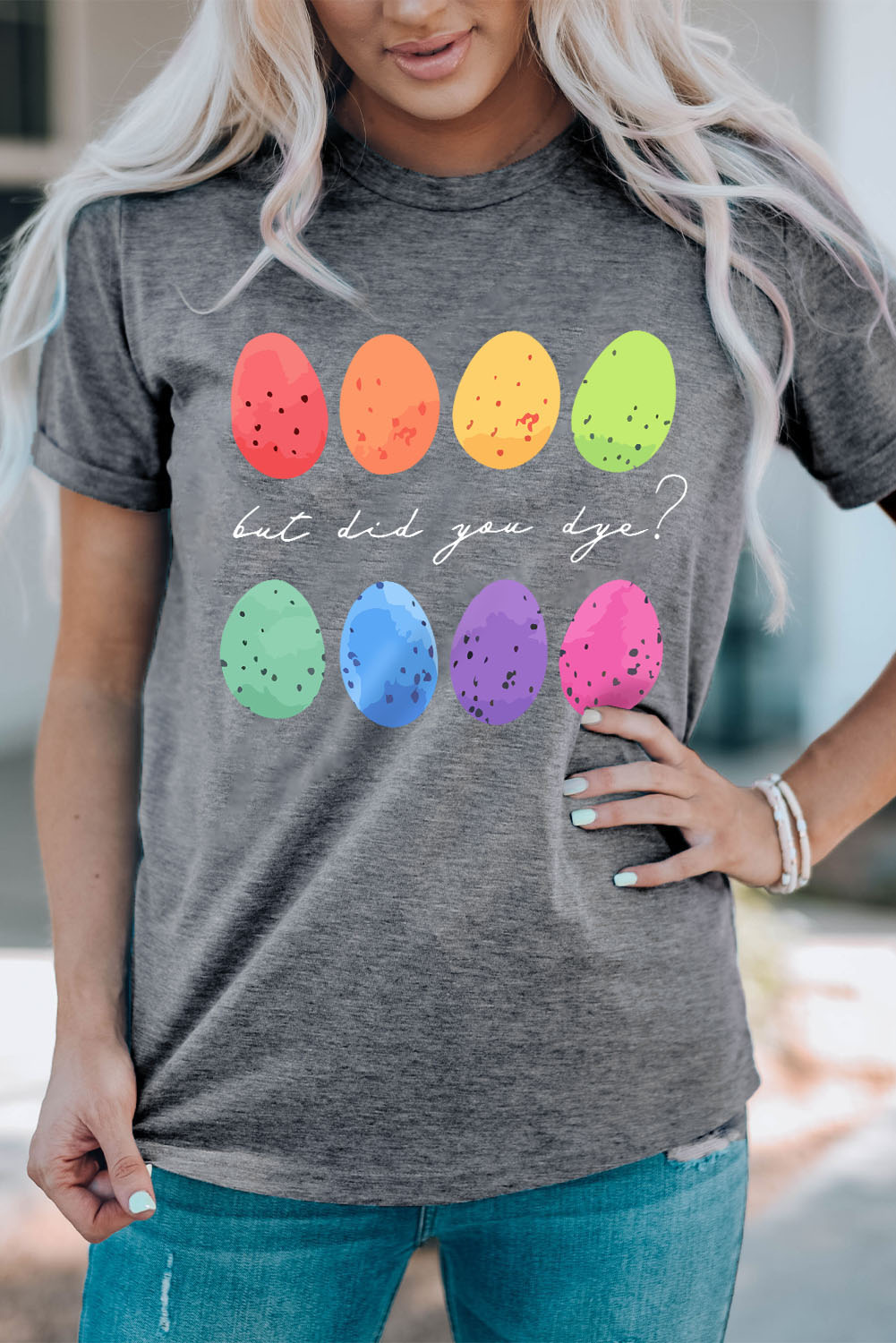 White Rabbit Bow Knot Print Crew Neck T Shirt - loveforevers