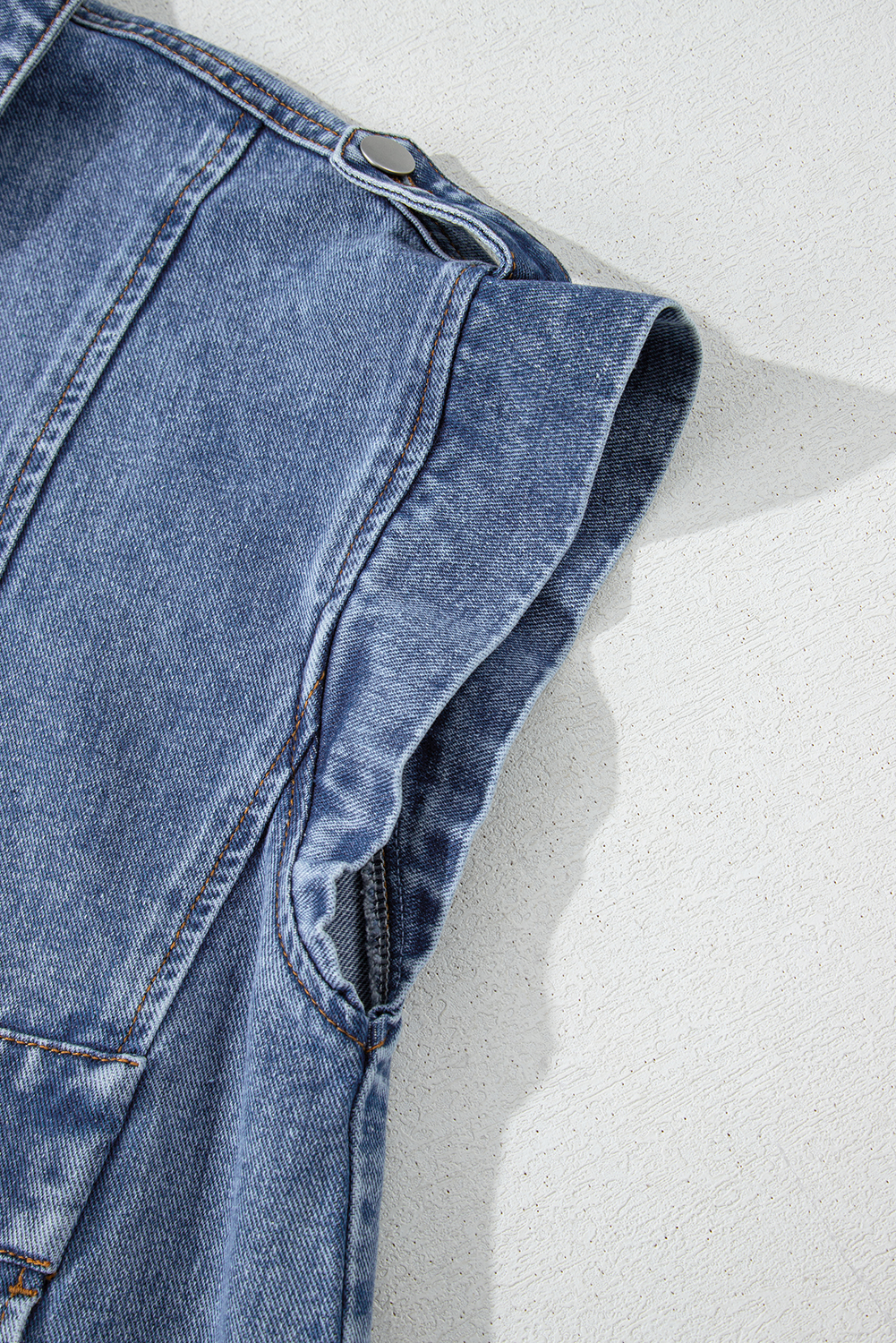 Ashleigh Blue Acid Wash Elastic Hem Button Up Denim Vest - loveforevers
