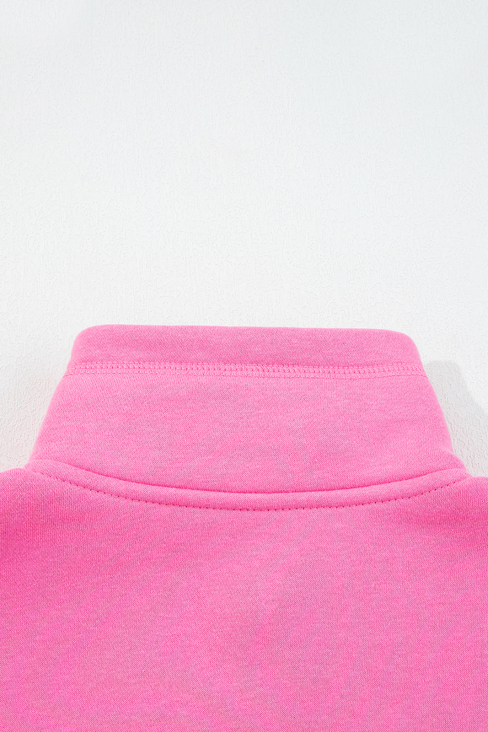 Bright Pink Half Button Stand Neck Drop Shoulder Sweatshirt - loveforevers