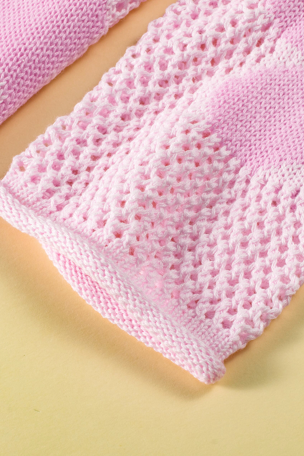 Light Pink Big Flower Hollowed Knit Drop Shoulder Sweater - loveforevers