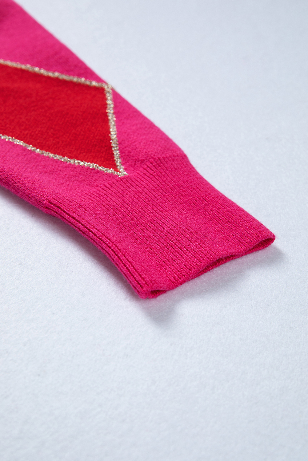 Rose Glitter Trim Rhombus Pattern Knit Sweater Vest - loveforevers