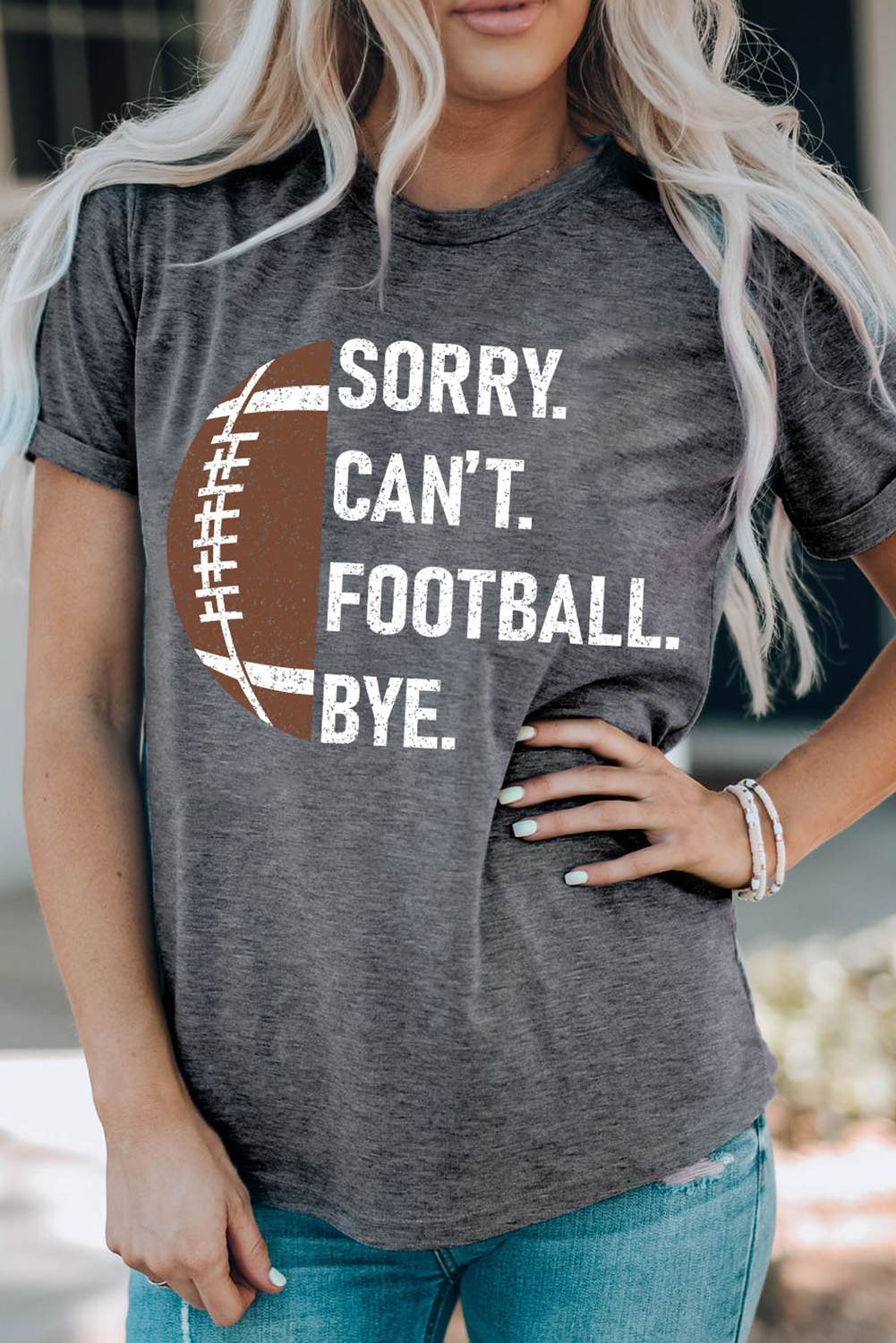 Gray American Rugby Football Graphic Casual T Shirt - loveforevers