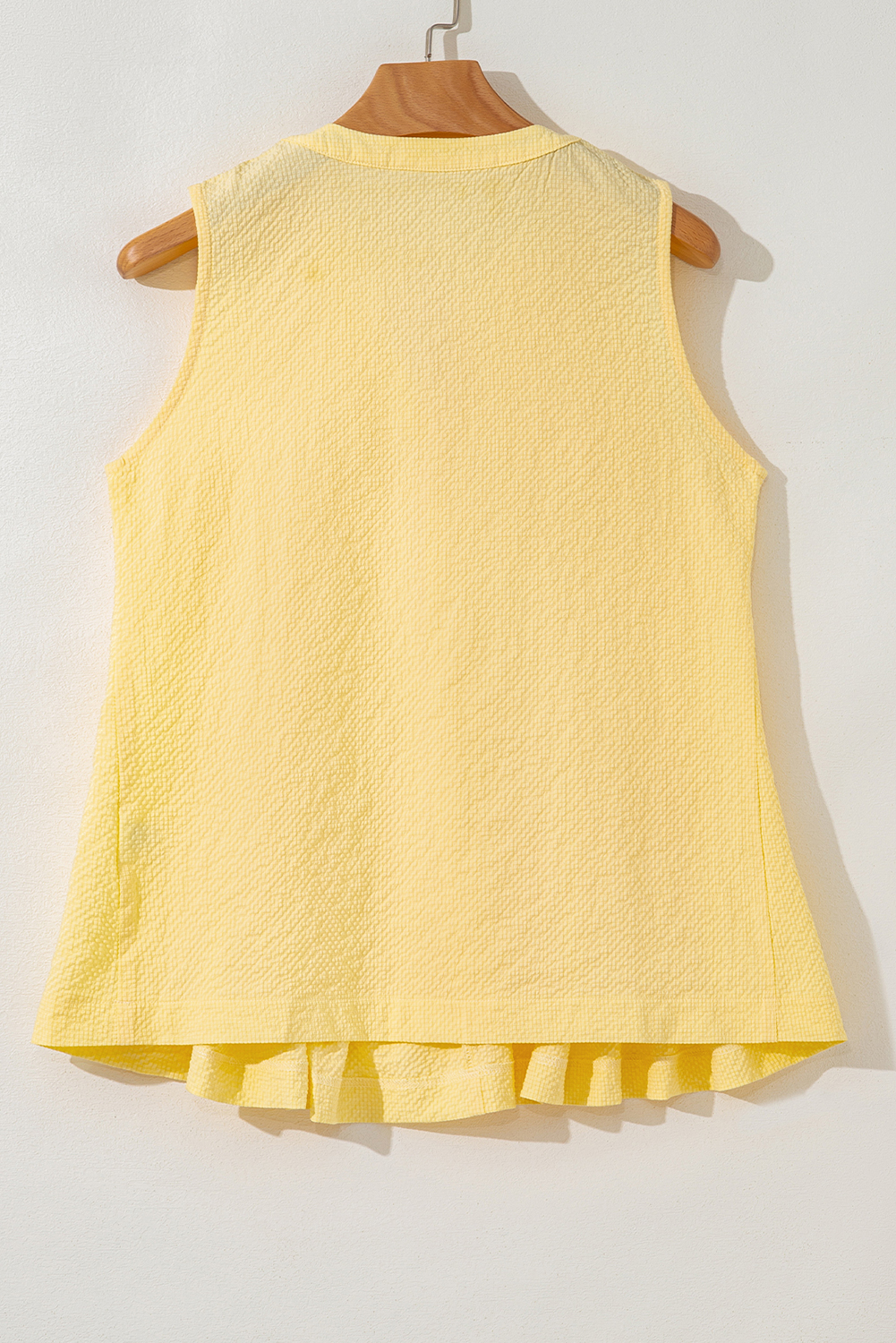Yellow Cream Bow Tie Notched Neck Pleated Tank Top - loveforevers