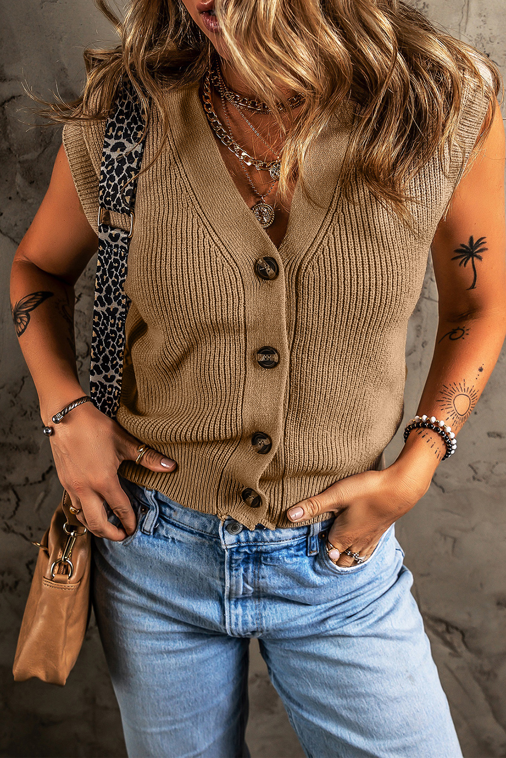 Parchment V Neck Buttoned Front Sweater Vest - loveforevers