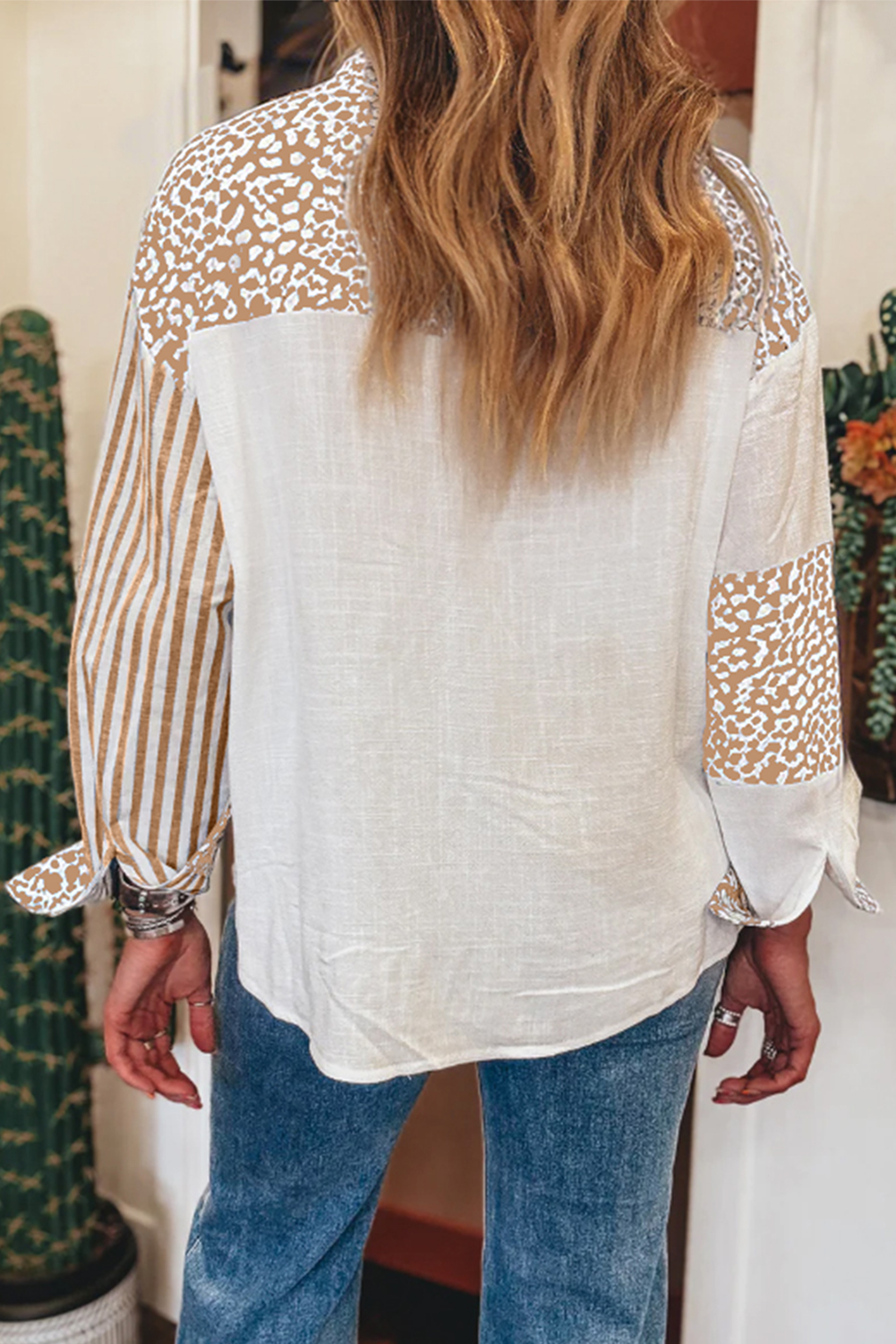 Sky Blue Leopard Striped Western Casual Shirt - loveforevers