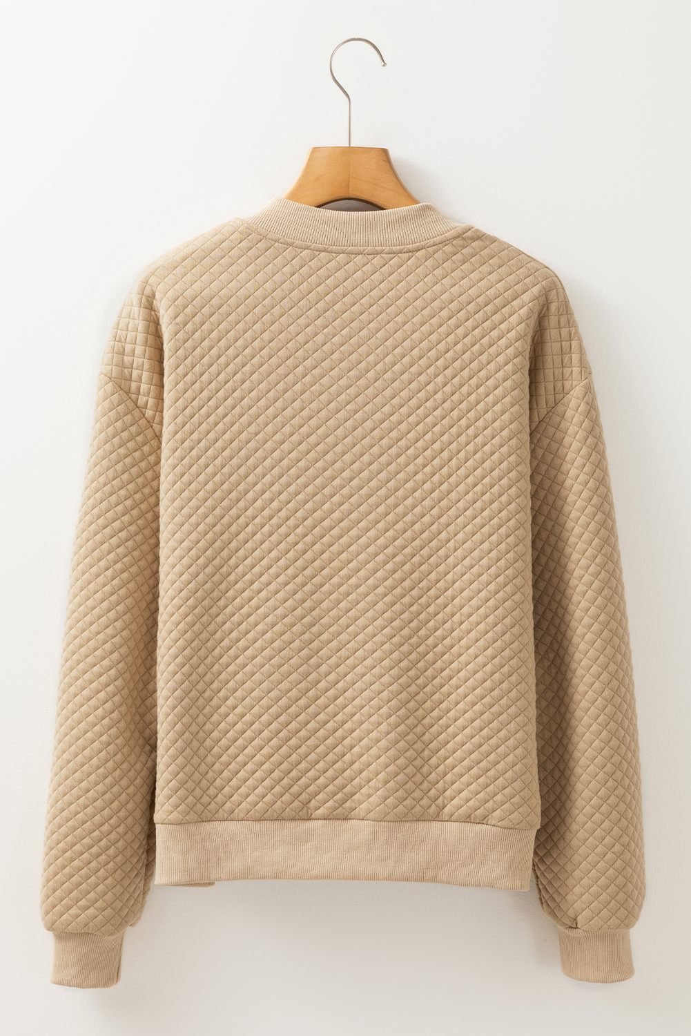 Pale Khaki Solid Geometric Textured Baseball Collar Jacket - loveforevers