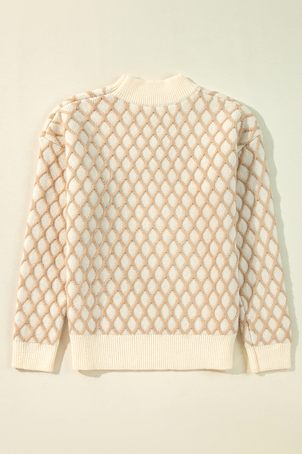 Oatmeal Diamond Knit Drop Shoulder Loose Sweater - loveforevers