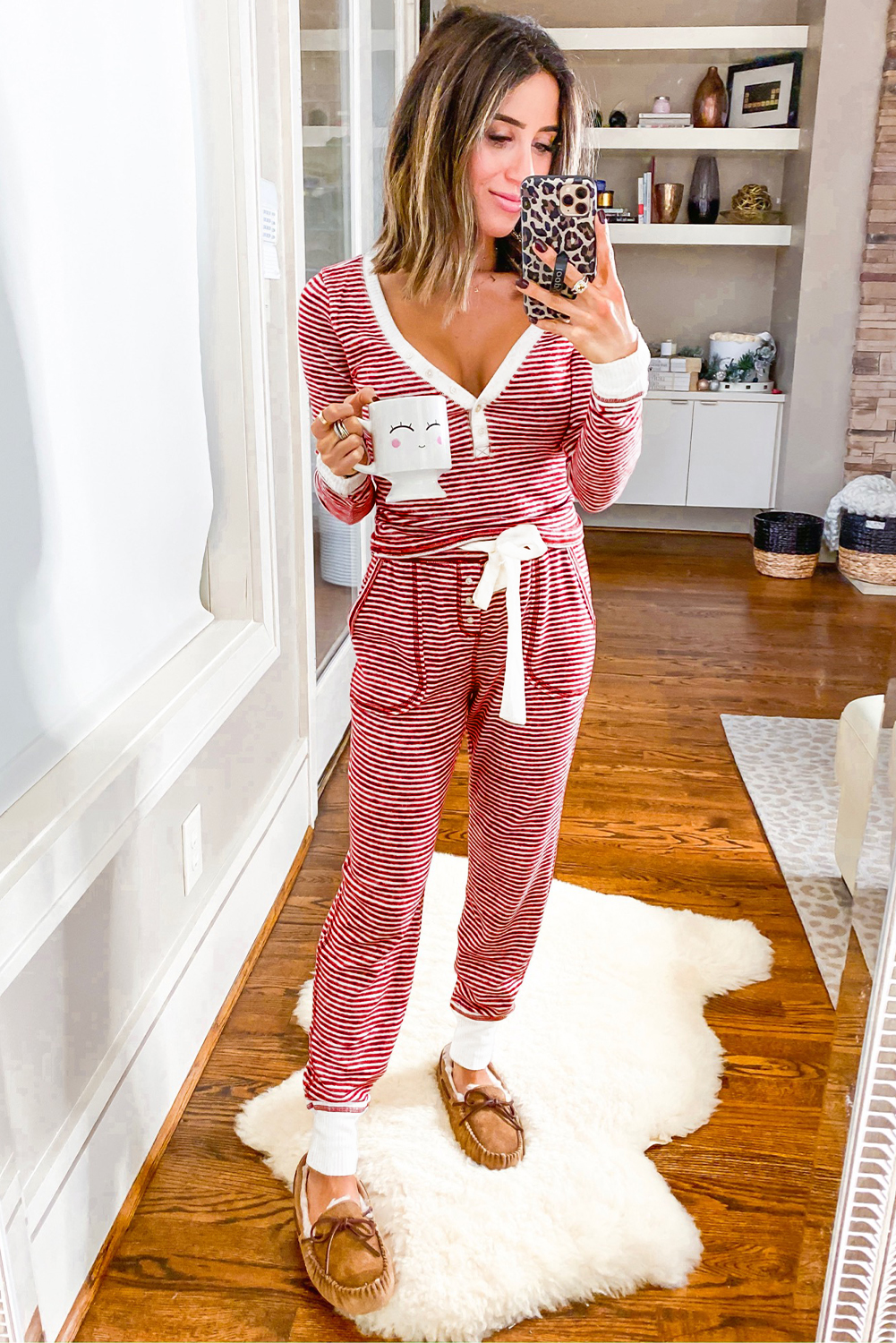 Red Stripe Buttoned V Neck Top and Knotted Waist Pants Lounge Set - loveforevers
