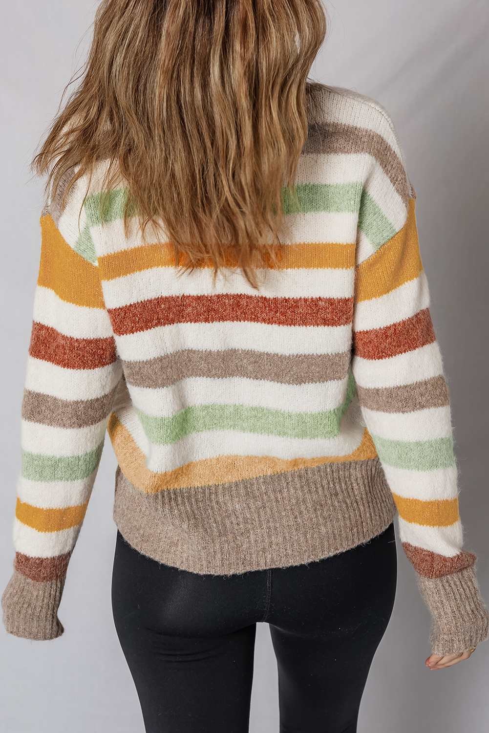 Multicolour Stripe Drop Shoulder Crew Neck Sweater - loveforevers