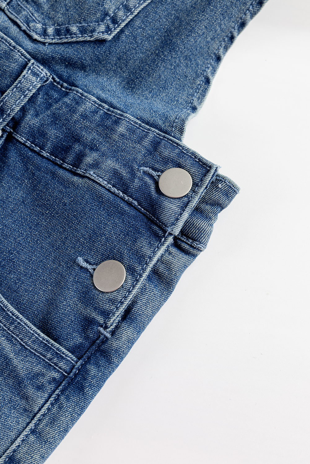 Dusk Blue Adjustable Tie Straps Cropped Wide Leg Denim Overalls - loveforevers