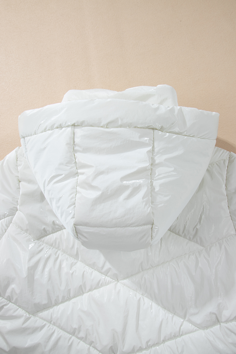 White Solid Quilted Hooded Zip Up Puffer Coat - loveforevers